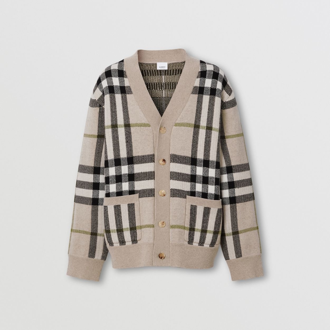 Check Wool Cashmere Jacquard Cardigan - 1