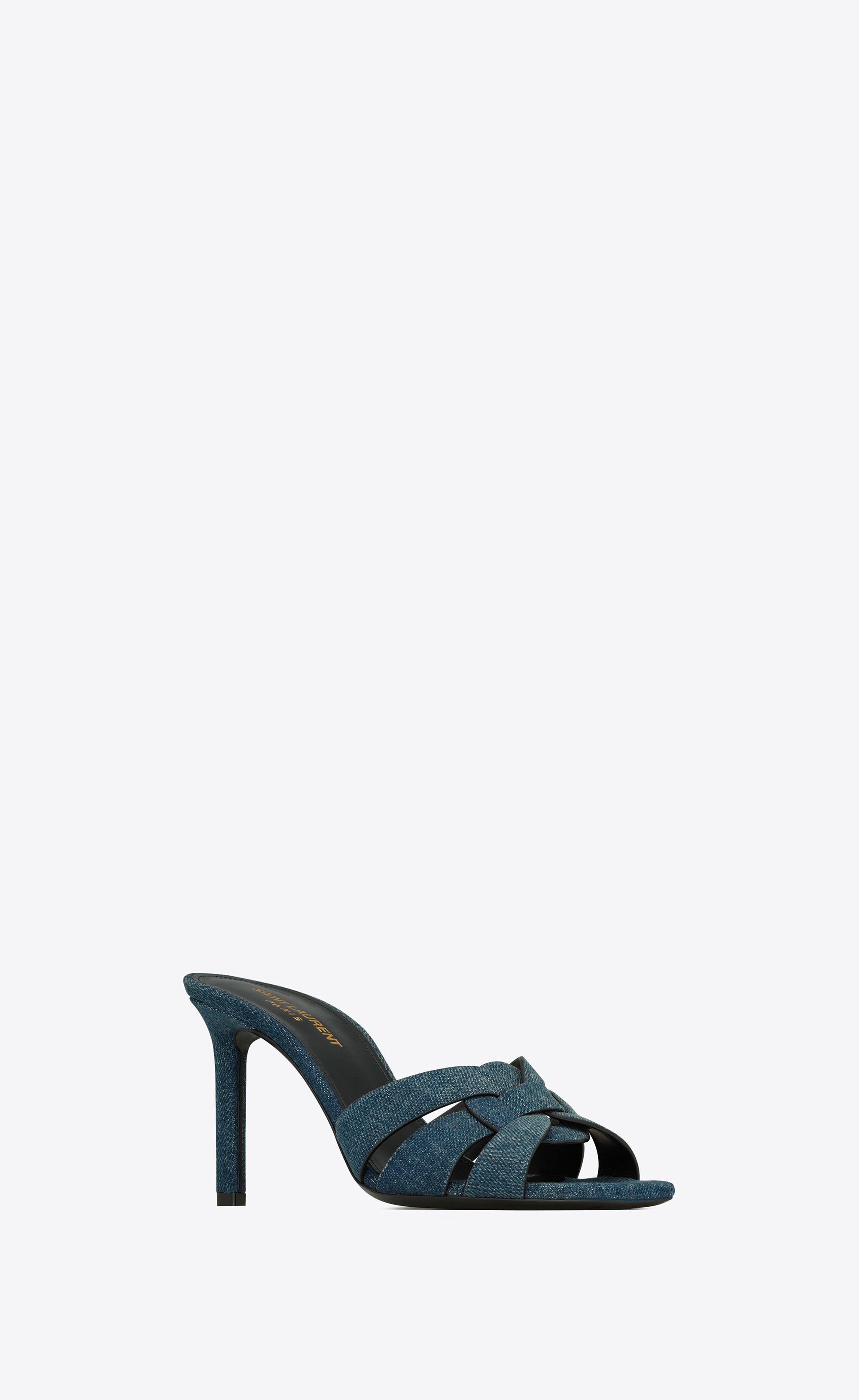 SAINT LAURENT Tribute woven denim mules | netaporter