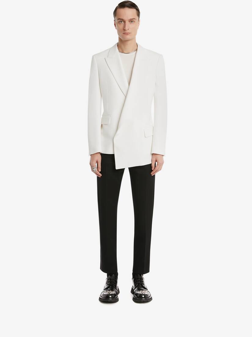 Men's Asymmetric Double-breasted Jacket in Ivory - 2