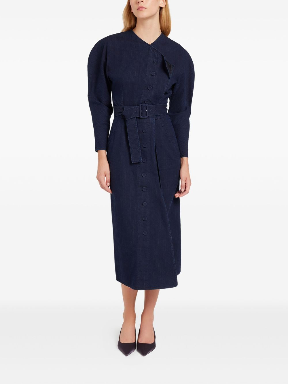 Chic pinstripe belted midi dress - 2
