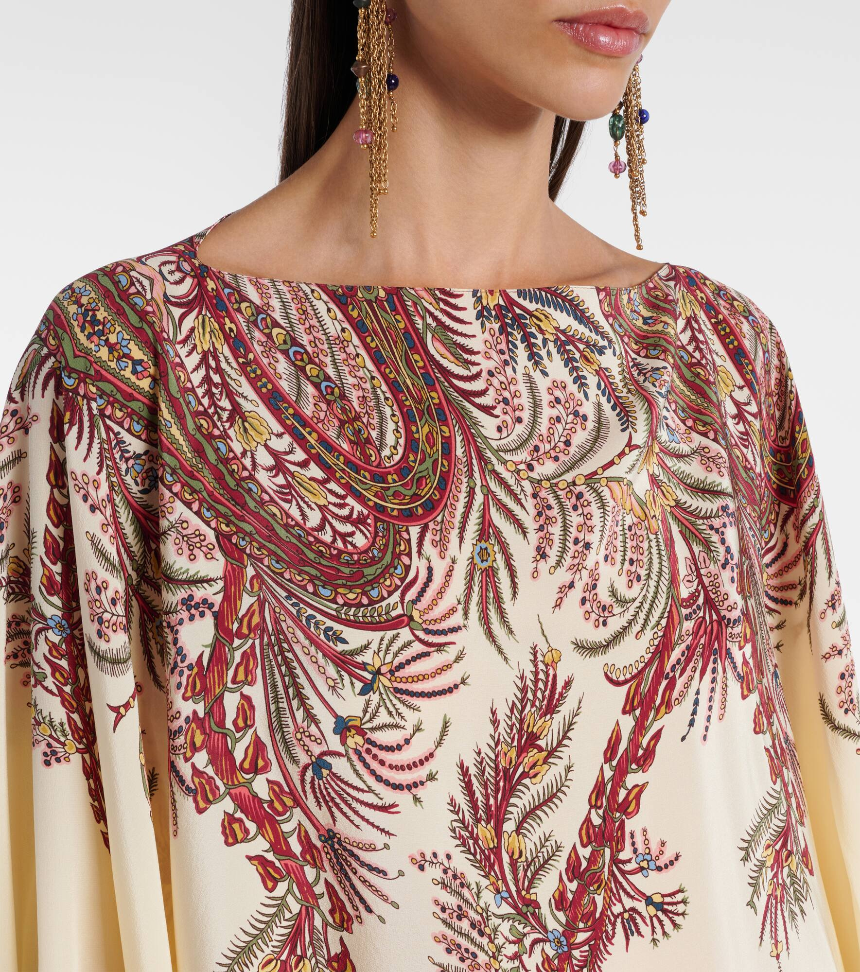 Printed silk crêpe de chine poncho - 4