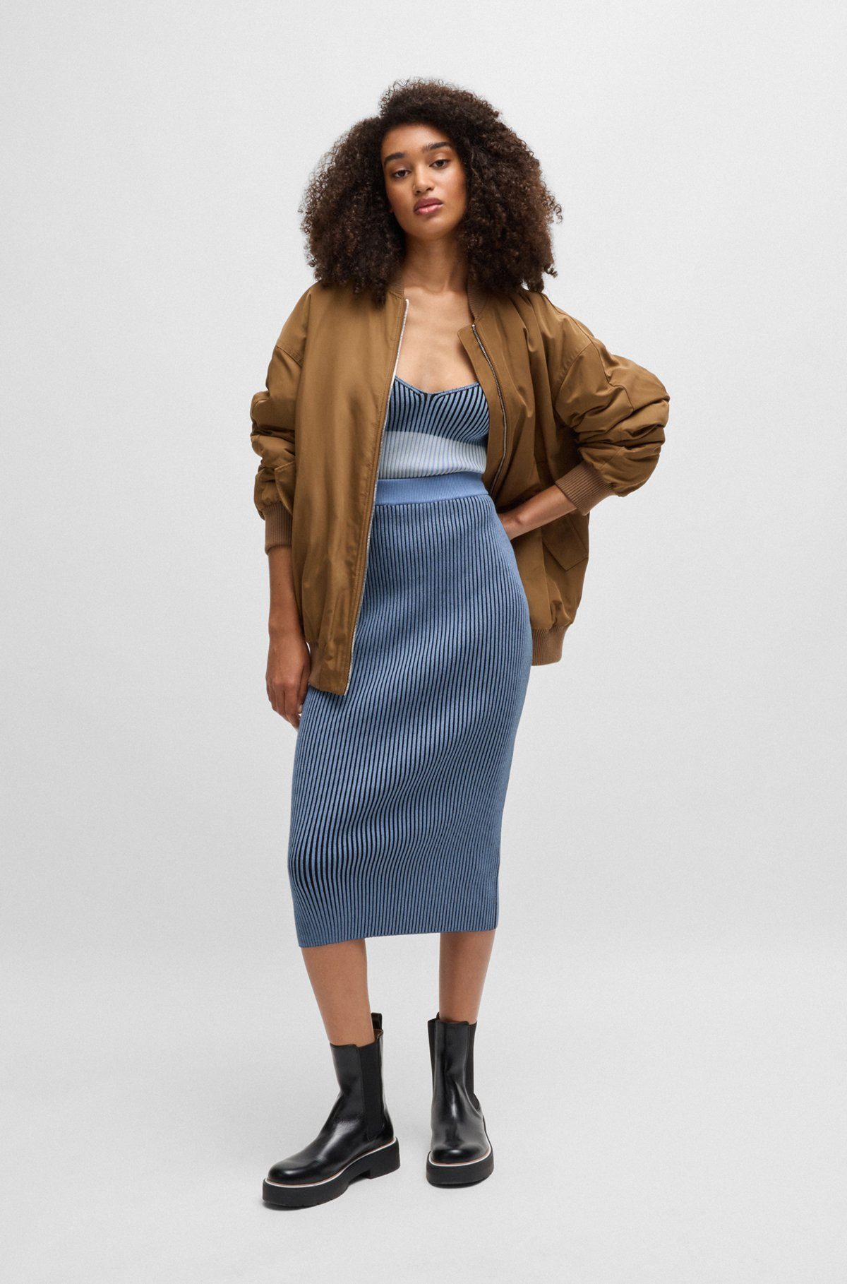 KNITTED TUBE SKIRT WITH TWO-TONE RIB - 3