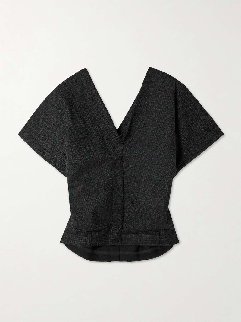 Draped checked wool-twill top - 1
