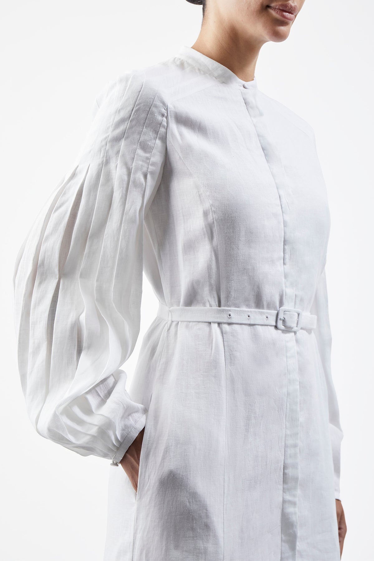 Lydia Dress with Slip in White Linen - 5
