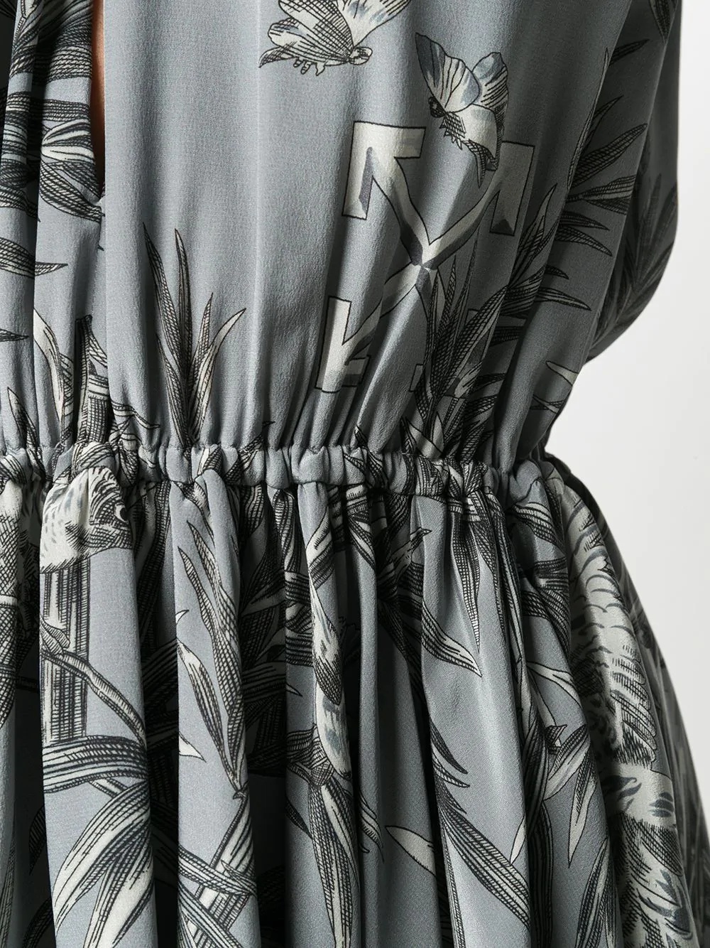 bird print V-neck pleated dress - 5