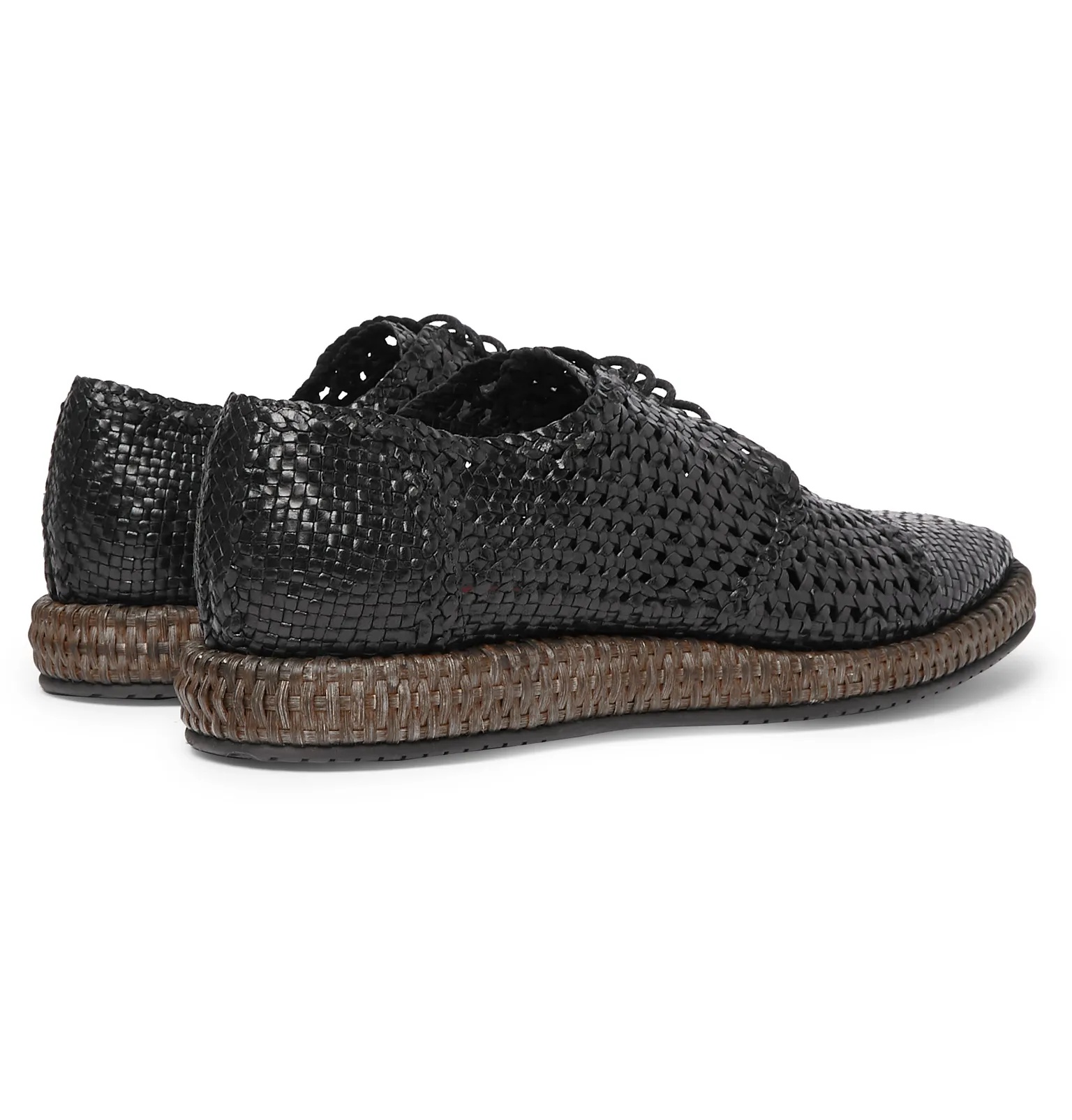 Woven Leather and Straw Derby Shoes - 5