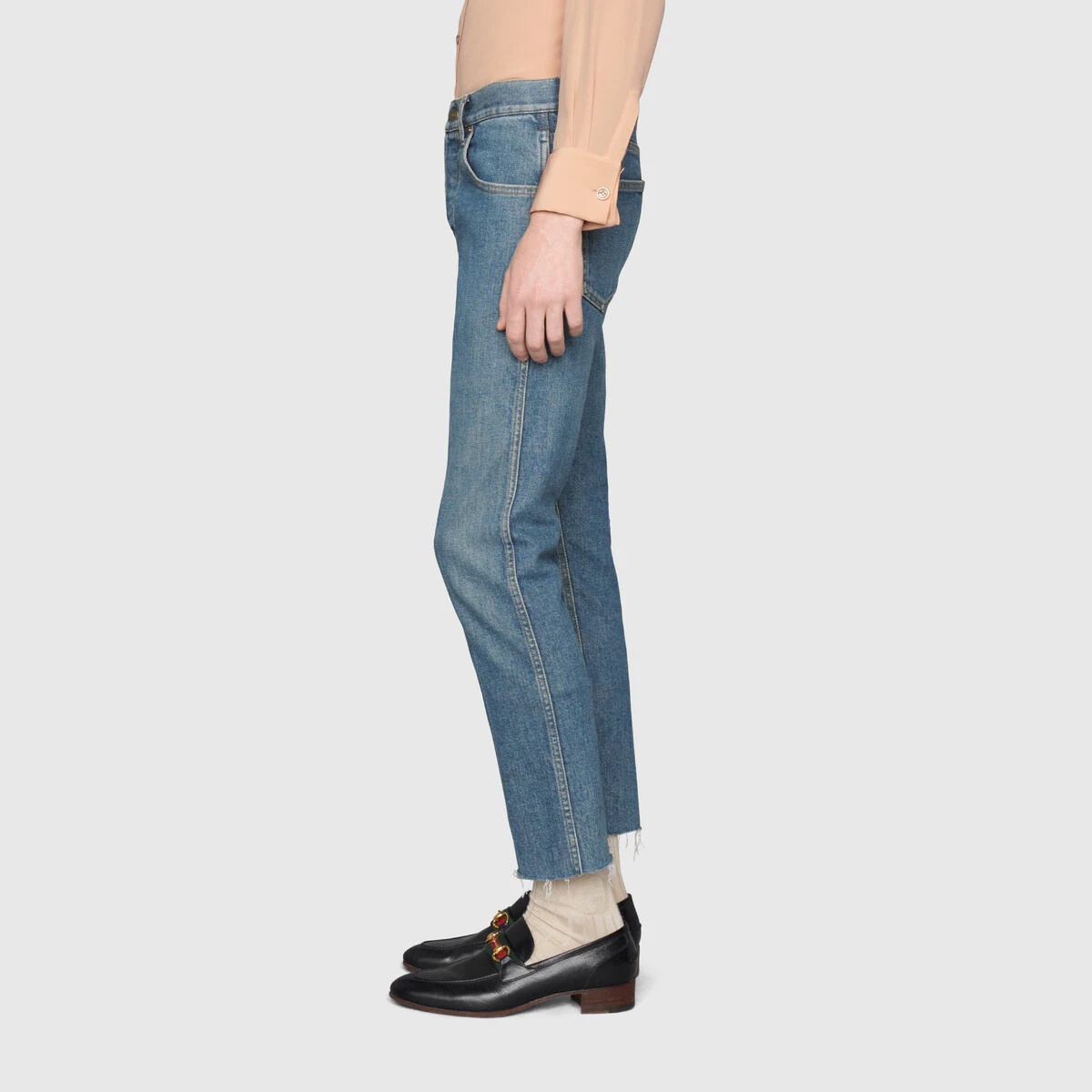 Stretch denim pant with raw cut hem - 4