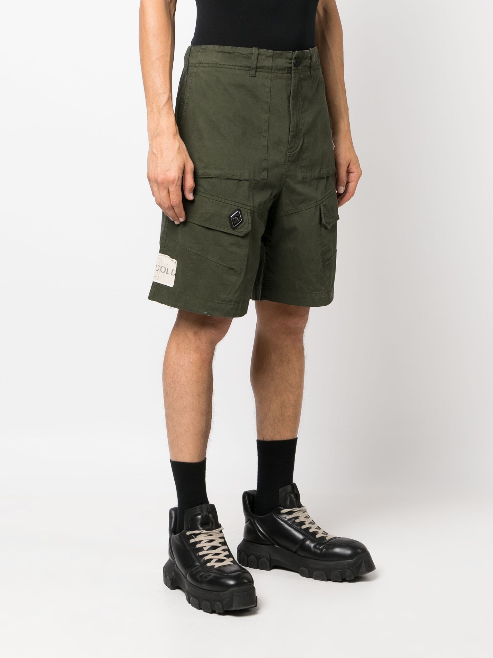 Green logo-patch cotton cargo shorts - 3