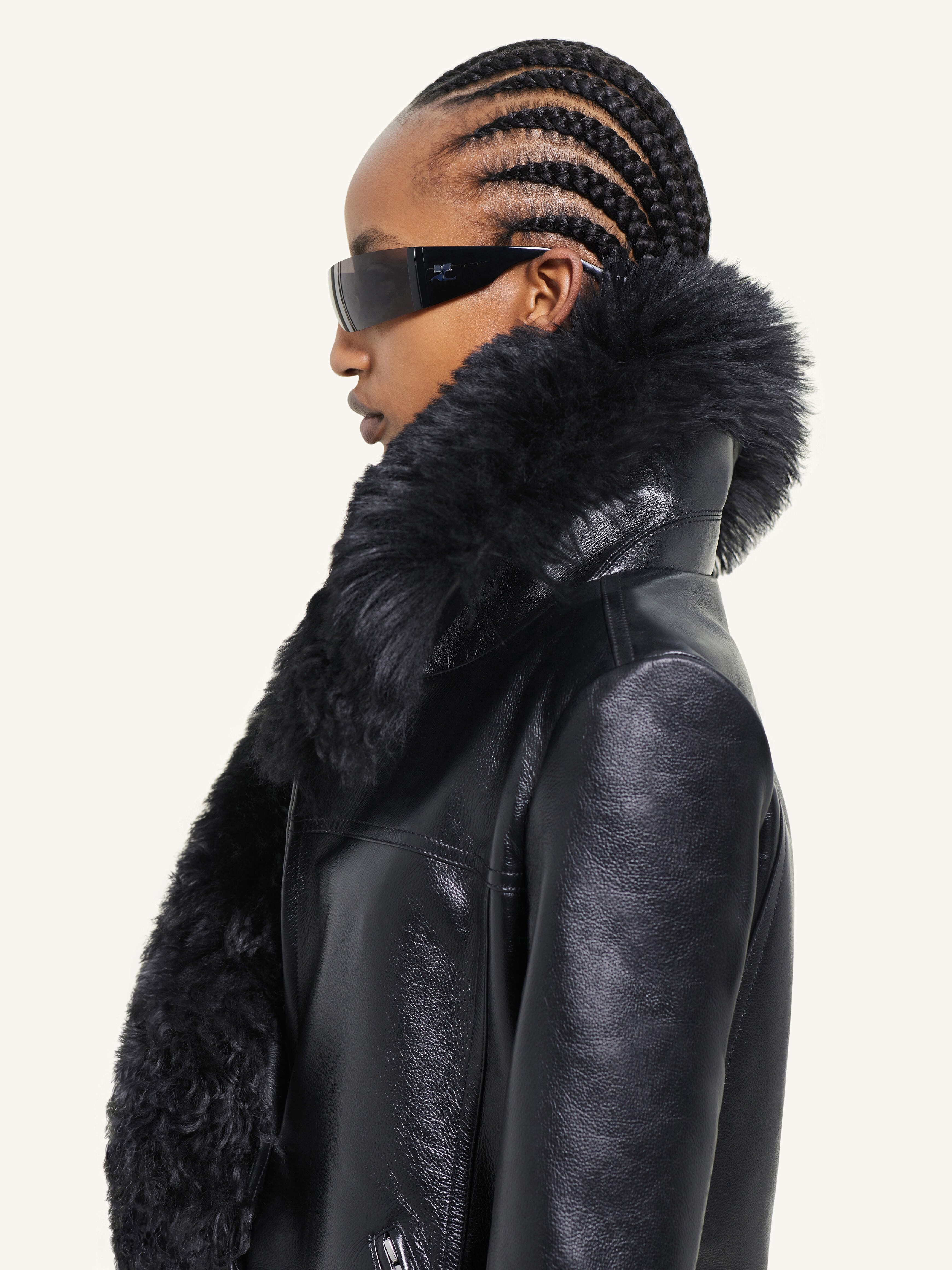 SHEARLING COLLAR LEATHER JACKET - 5