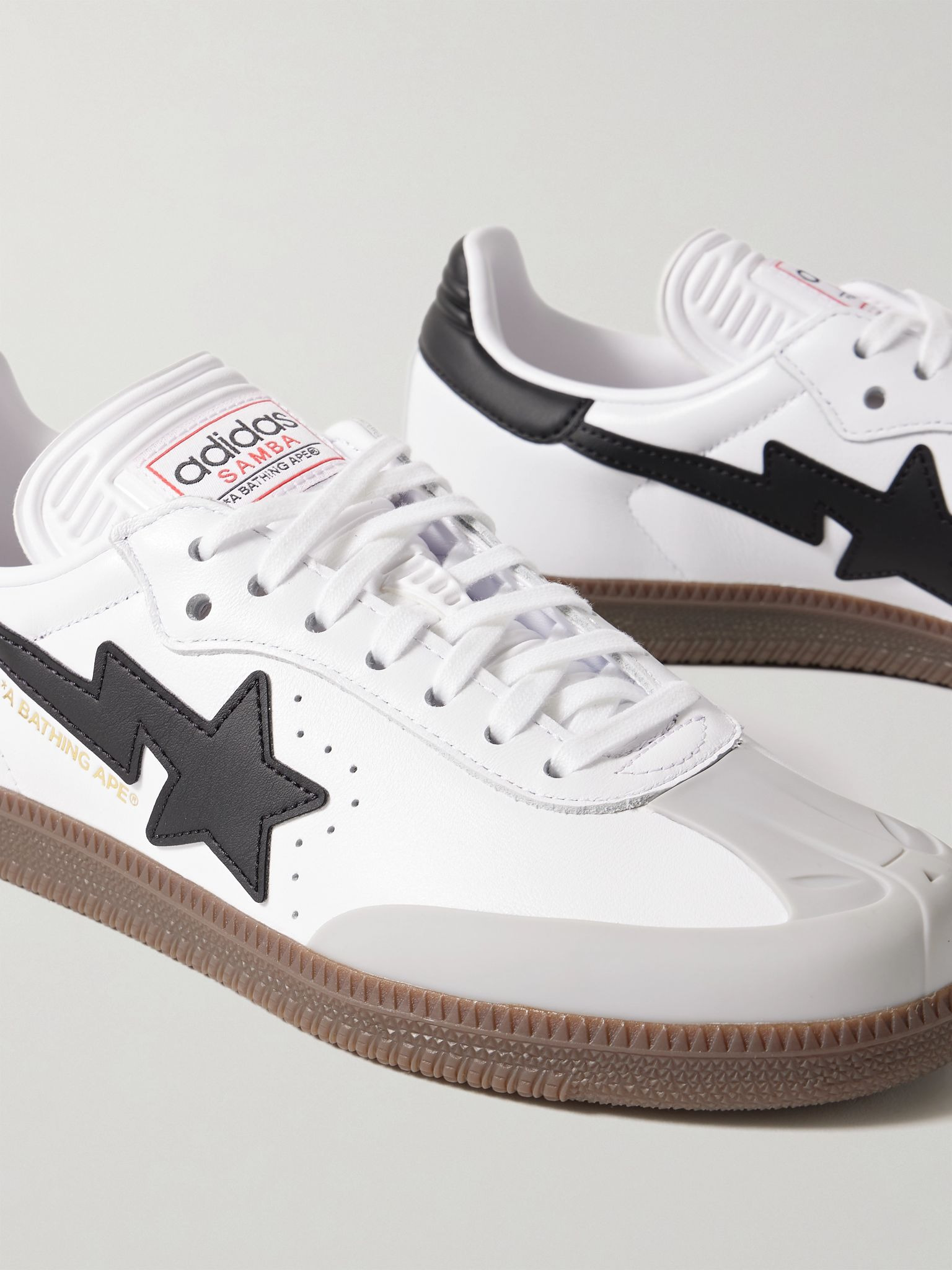 + Bape Samba Rubber-Trimmed Leather Sneakers White - 5