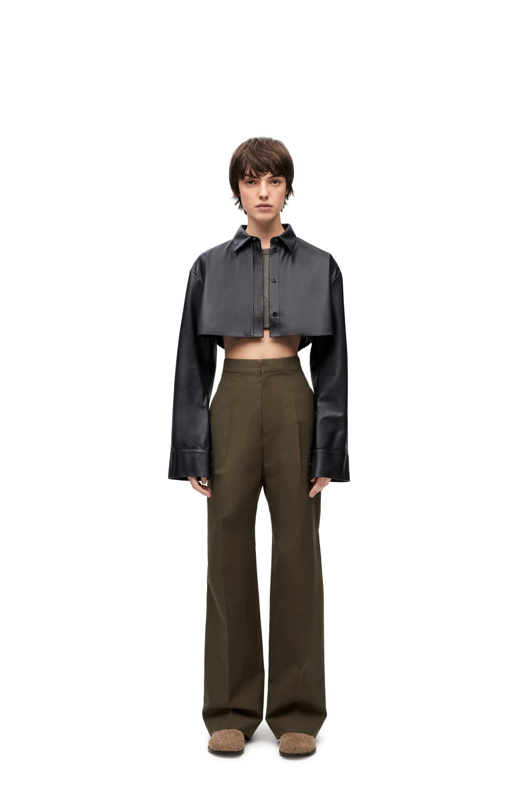 Cropped shirt in nappa lambskin - 2