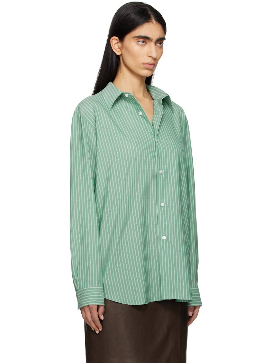 Green Super Fine Wool Stripe Shirt - 2