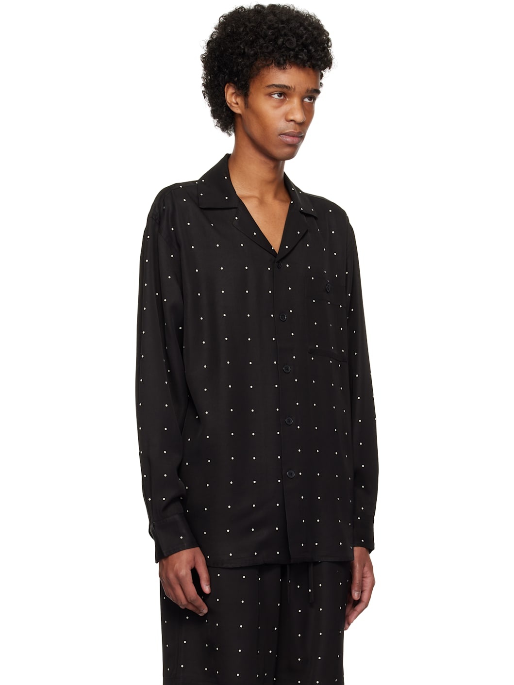 Black Dotted Loose Camp Collar Shirt - 2