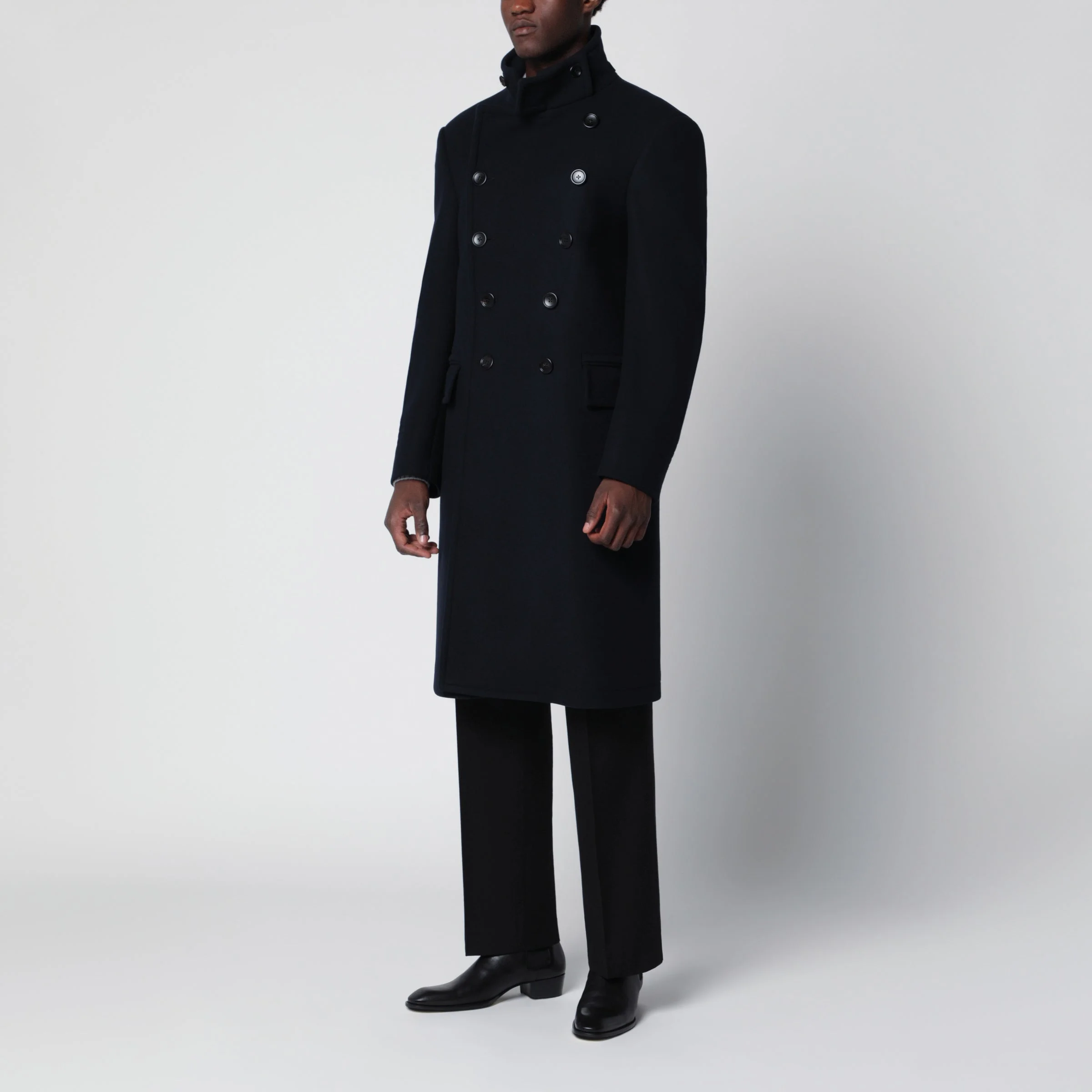 Midnight blue wool double-breasted coat - 1