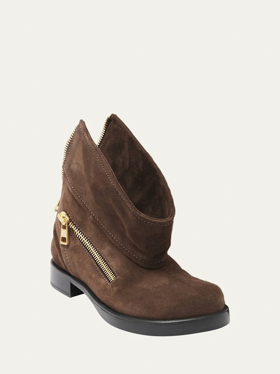 Zip Suede Biker Booties - 1