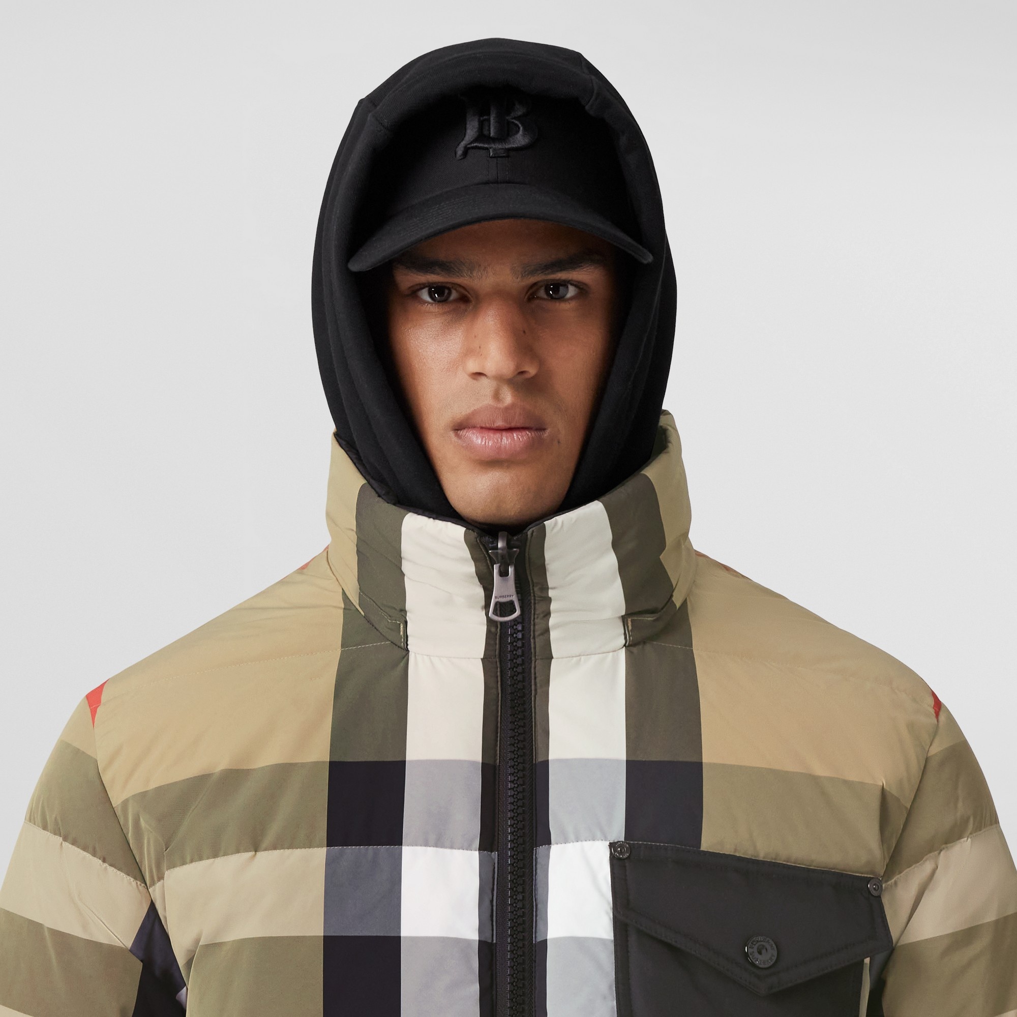 Check Nylon Reversible Hooded Puffer Jacket - 2