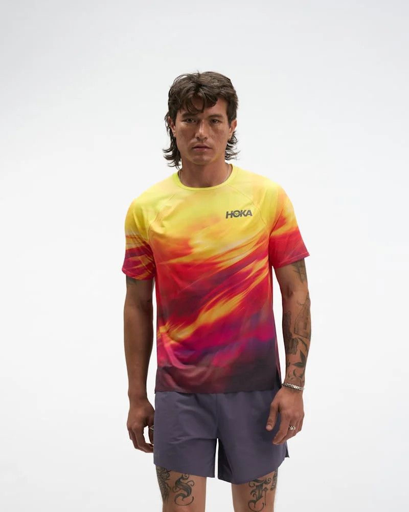 Men's Race Day Short Sleeve Shirt in Hoka Citrus Prt - 1