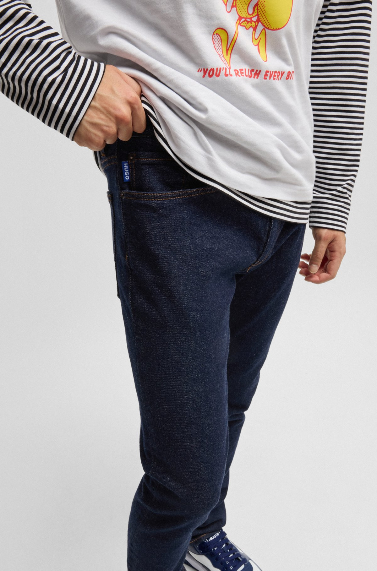 EXTRA-SLIM-FIT JEANS IN DARK-BLUE STRETCH DENIM - 5
