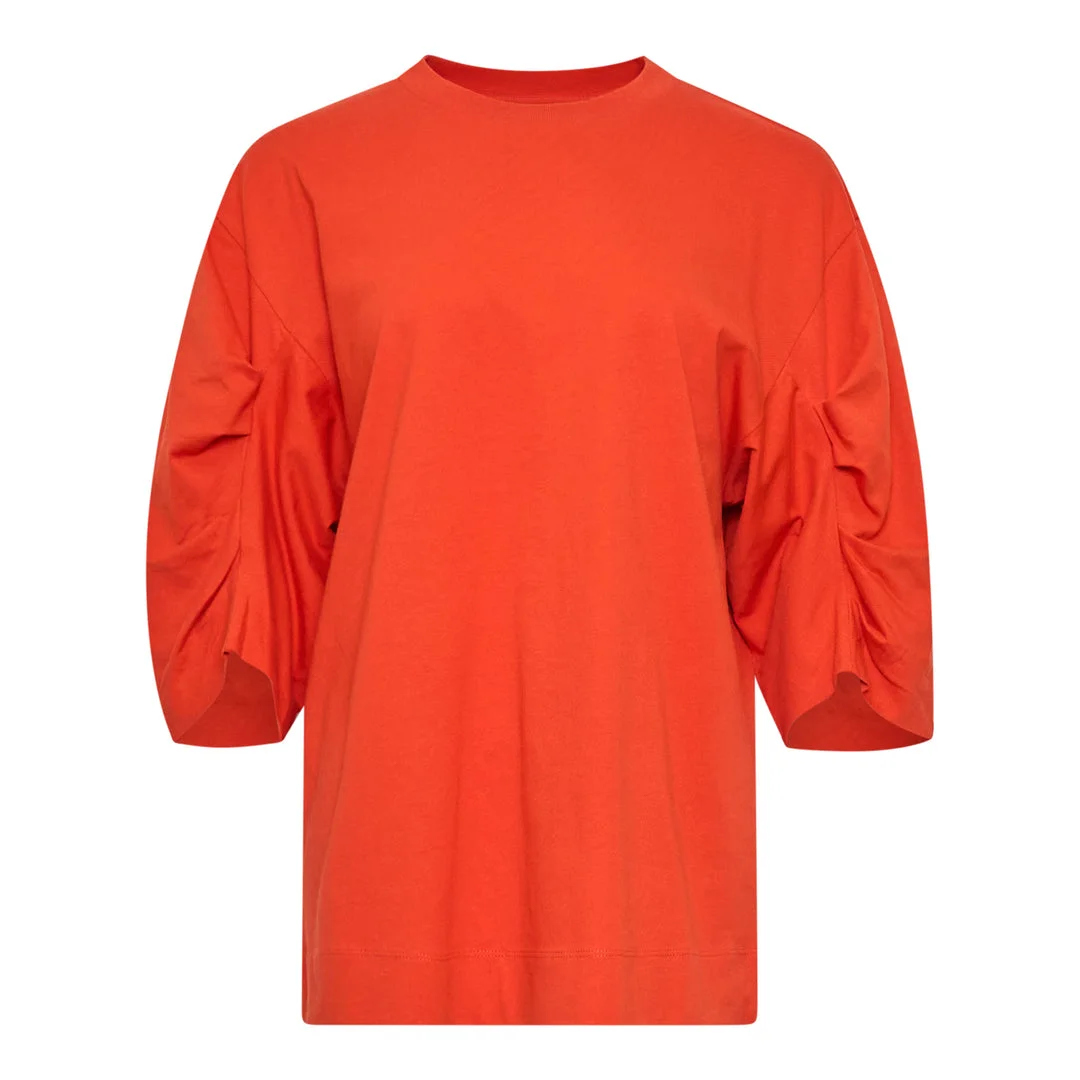 Loose T-Shirt With Pleated Sleeves - 1
