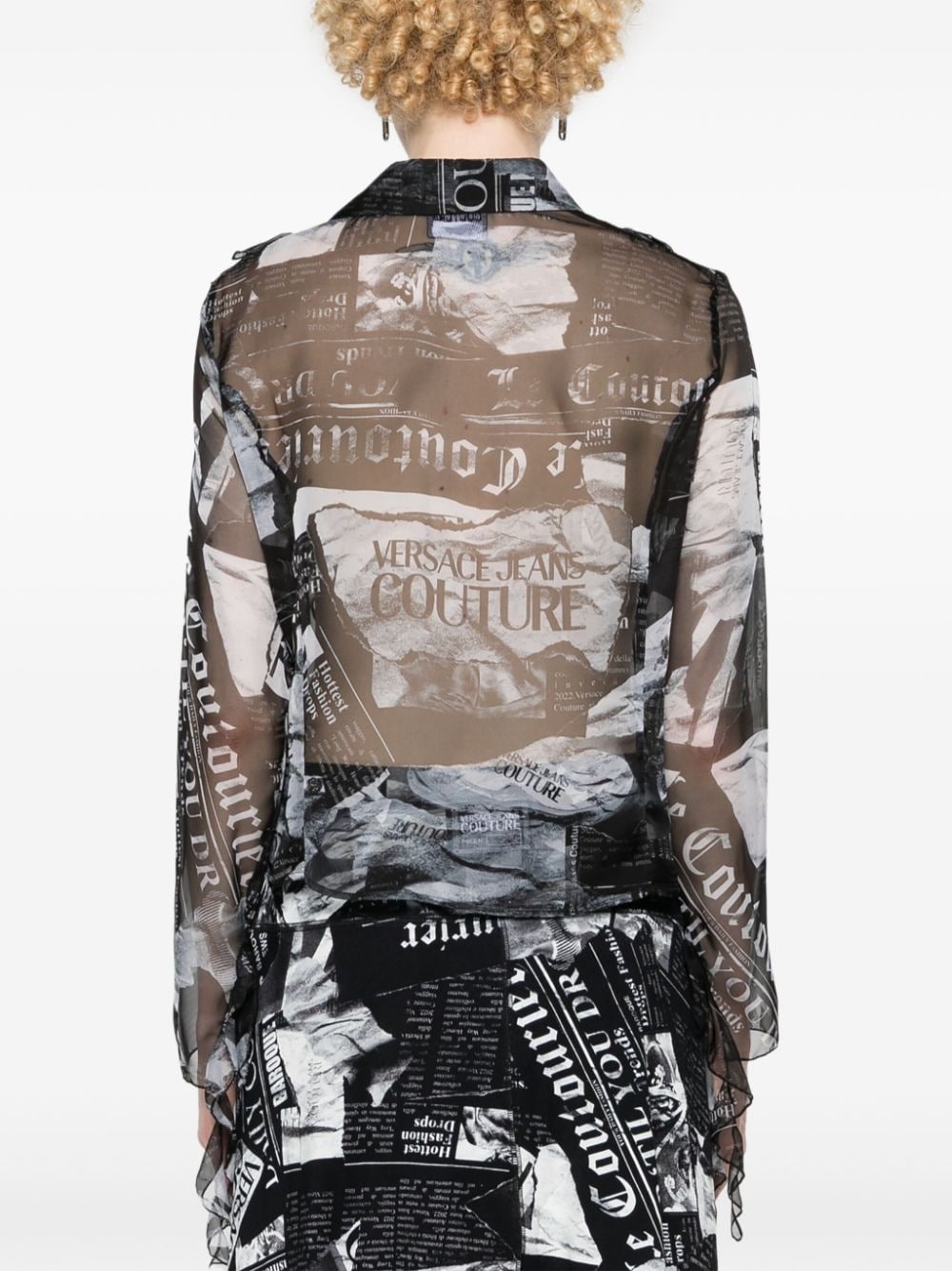Magazine-print sheer shirt - 4