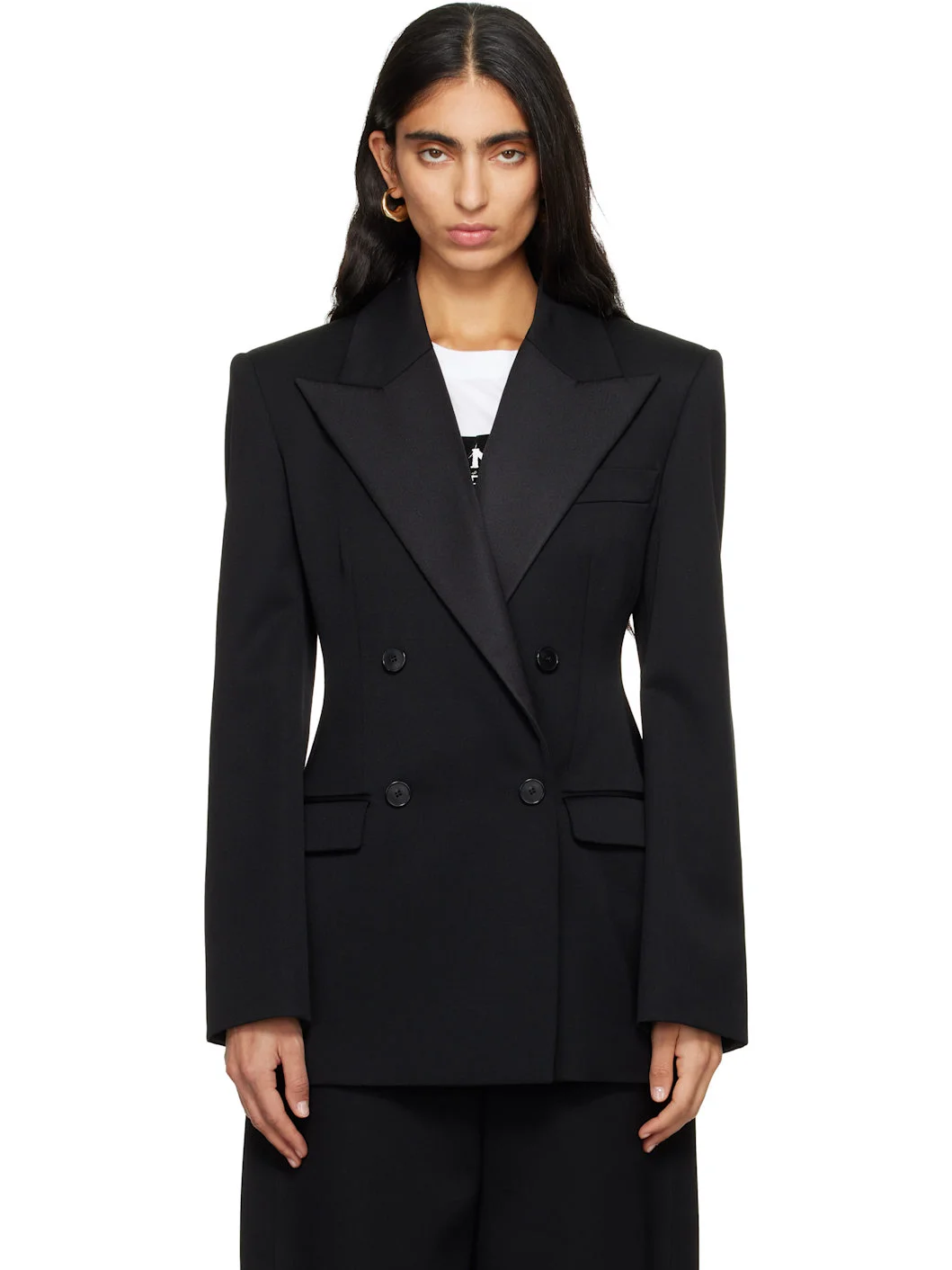 Black Double Breasted Tuxedo Blazer - 1