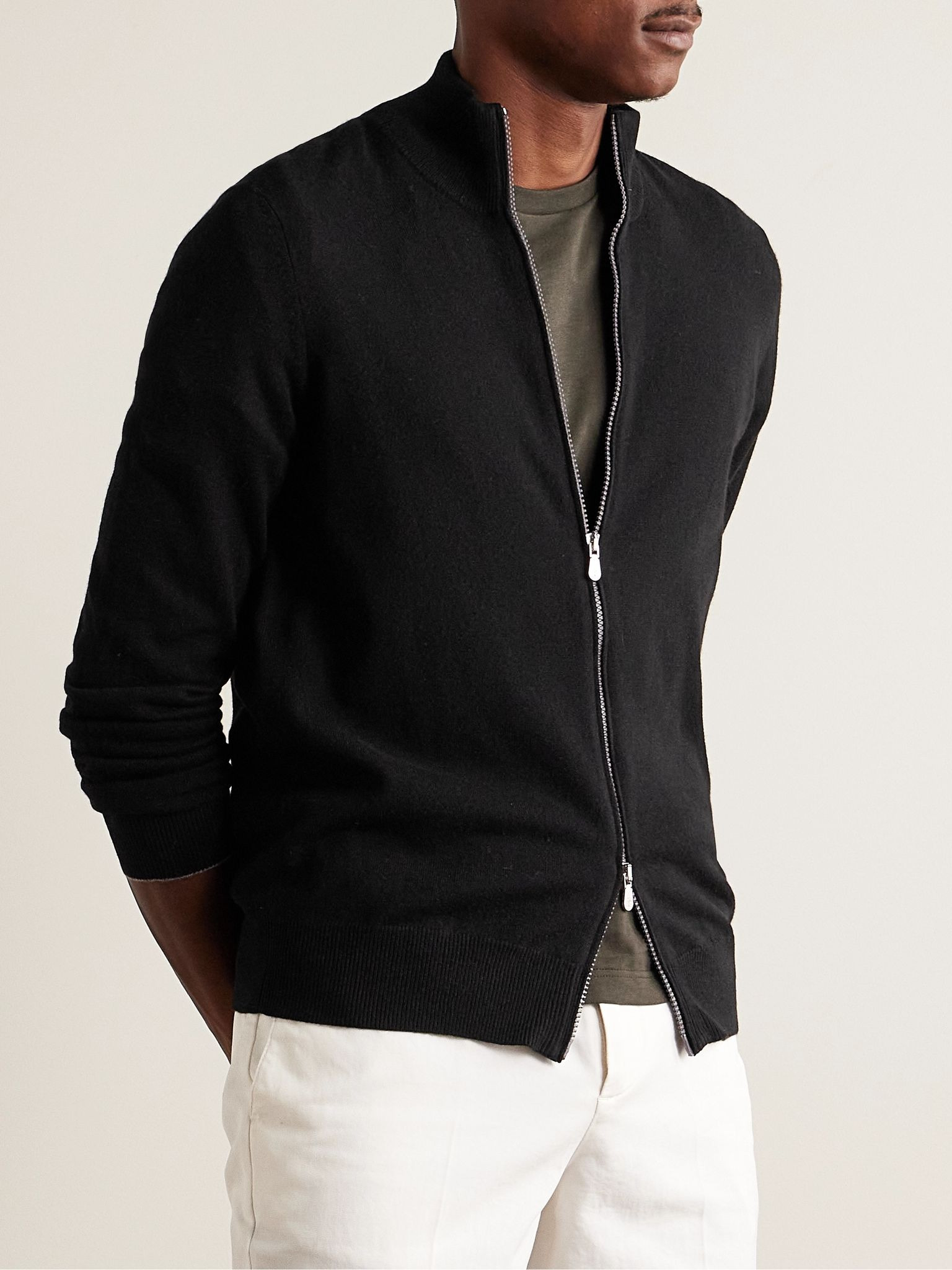 Cashmere Zip-Up Sweater Black - 5