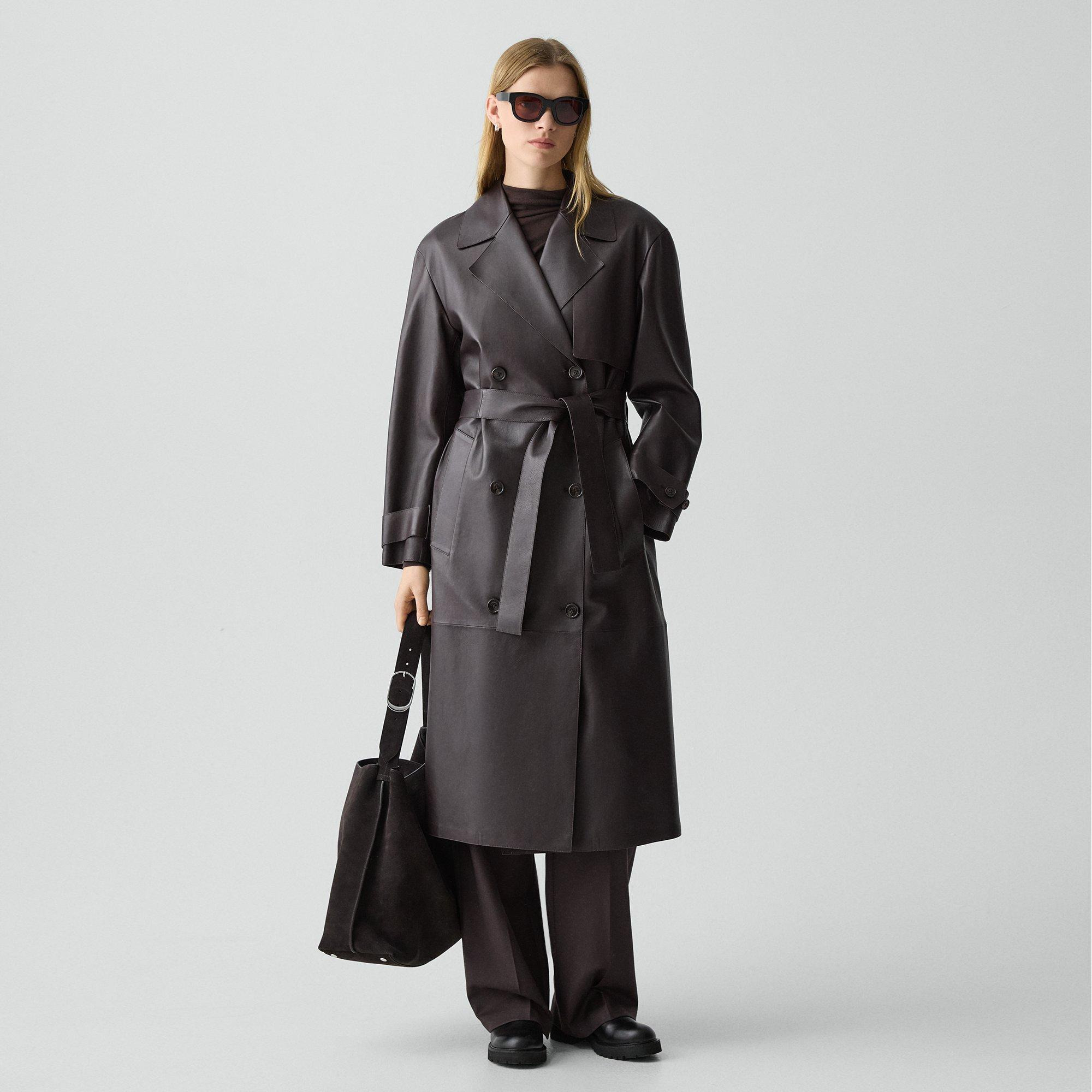 Oversized Double-Breasted Trench Coat in Sleek Leather - 2