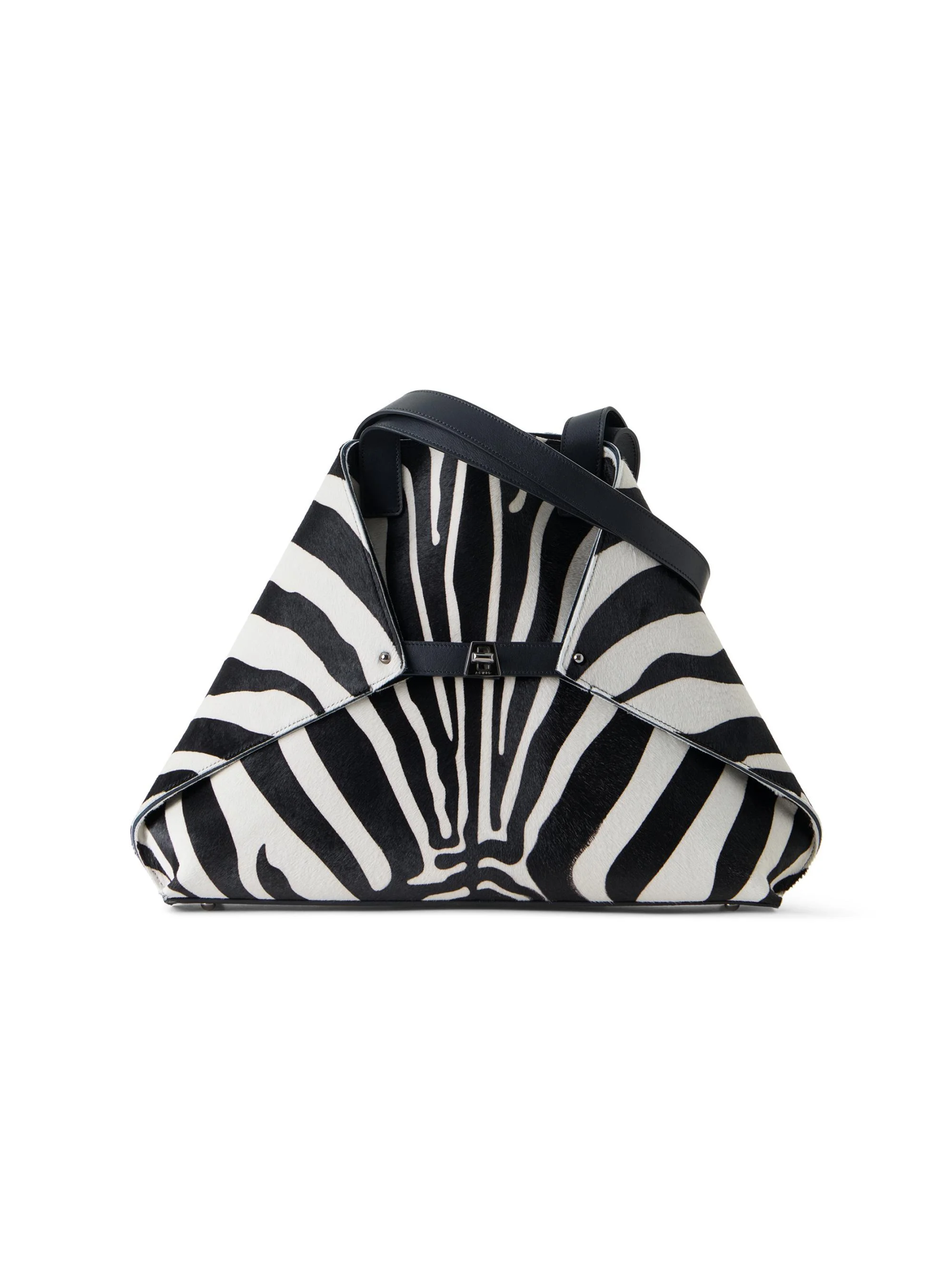 Women's Ai Medium Zebra-Print Calf Hair Shoulder Tote - Zebra Stripes Big - 1