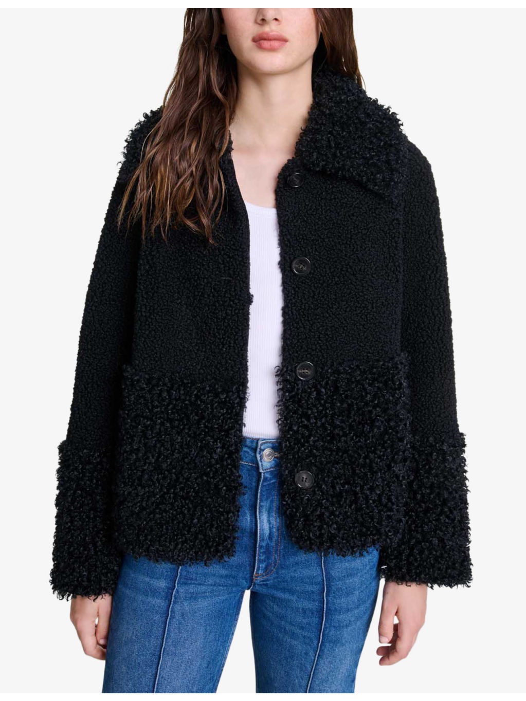 Collar long-sleeve regular-fit faux-shearling jacket - 3