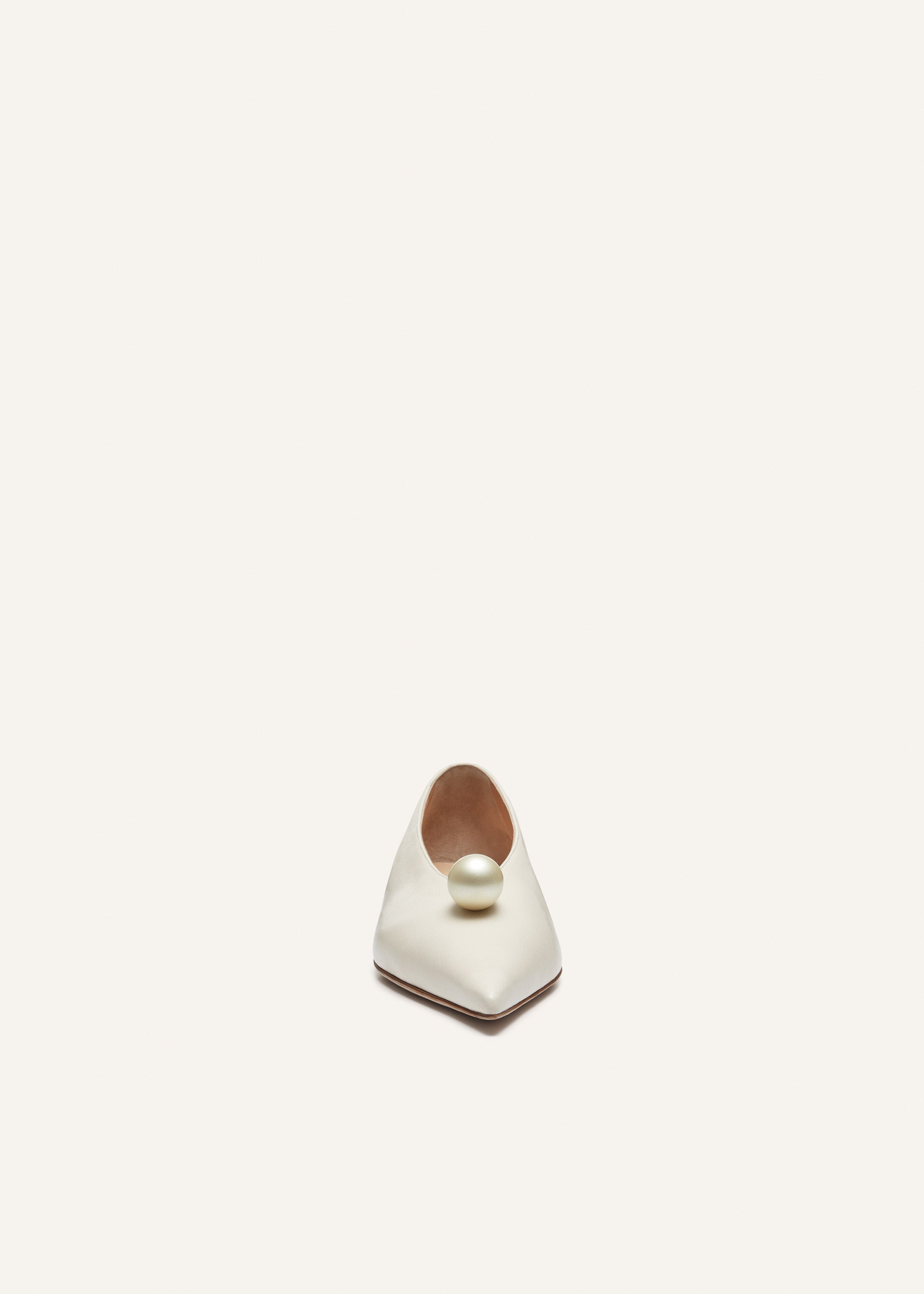 Pointed pearl ballet flats in cream leather - 3