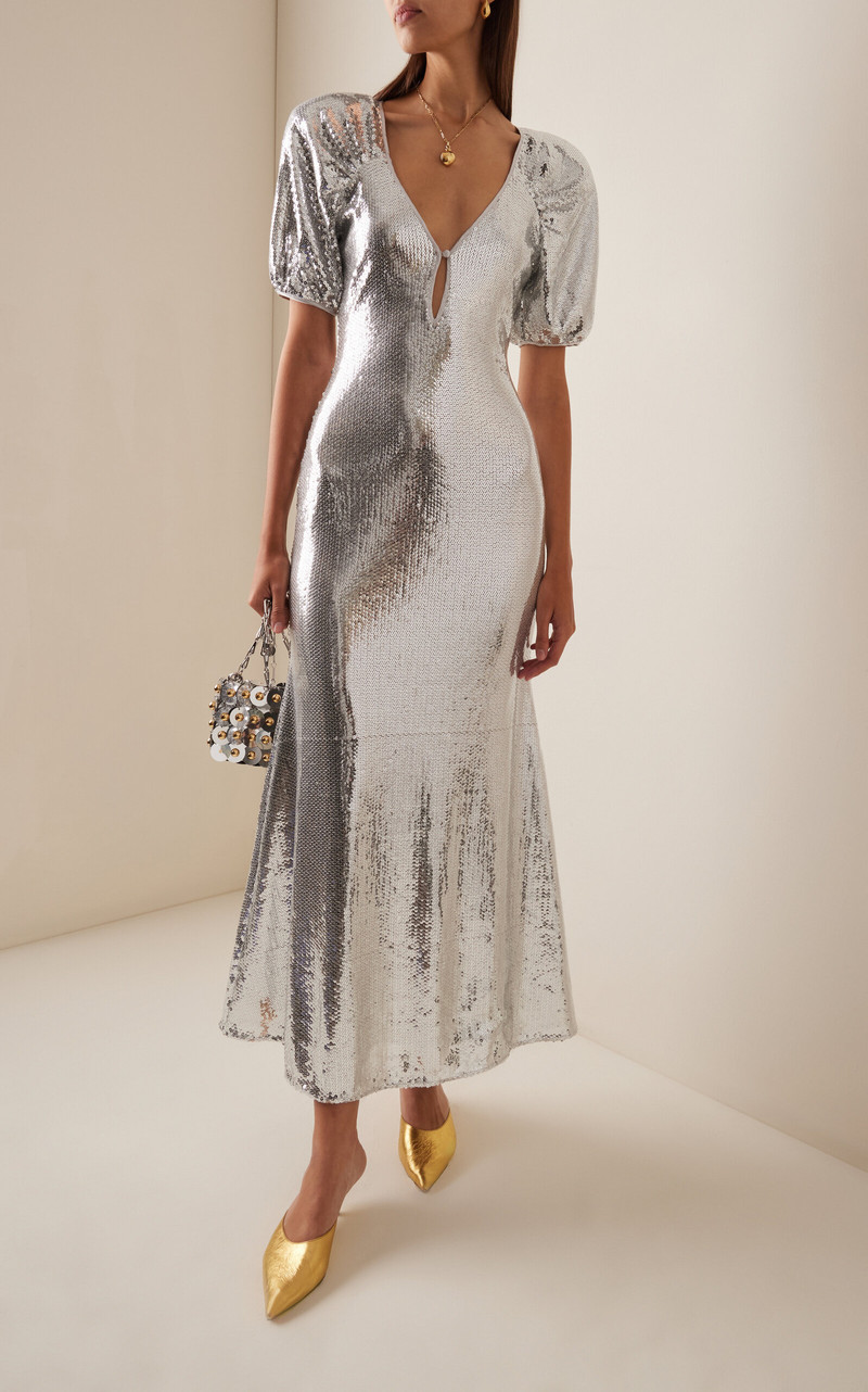 ROTATE Sequined Midi Dress silver outlook