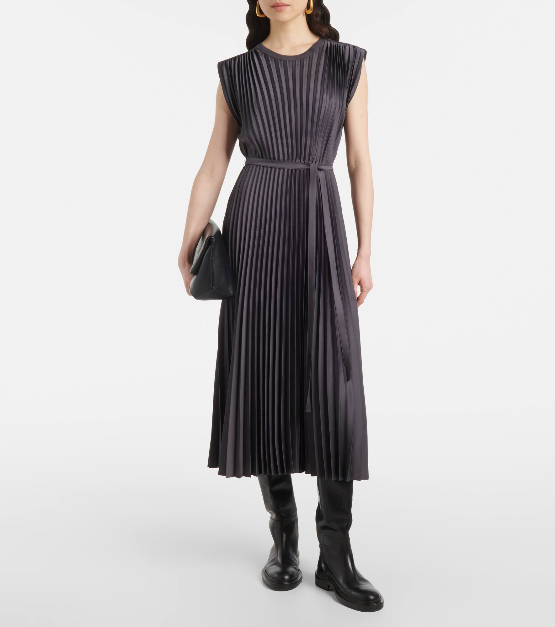 Volta belted plissé satin midi dress - 2