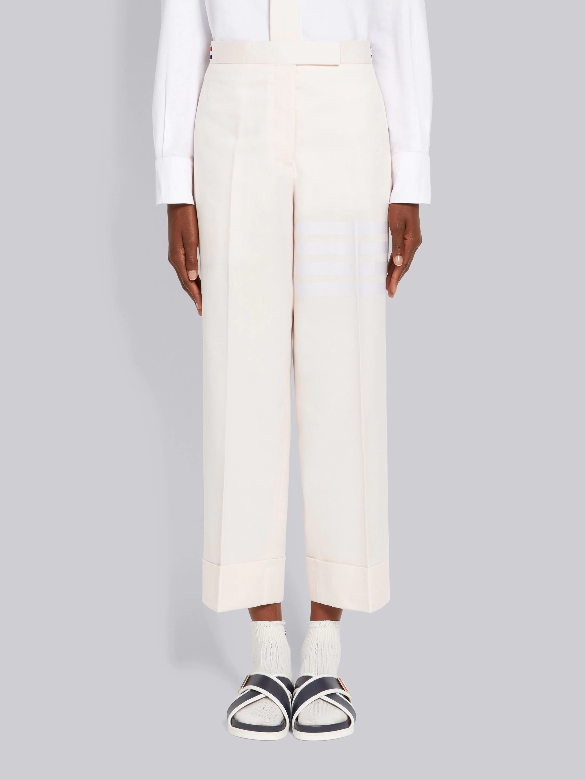 Light Pink Cotton Twill Engineered 4-Bar Unlined Low Rise Side Tab Straight Trouser - 1
