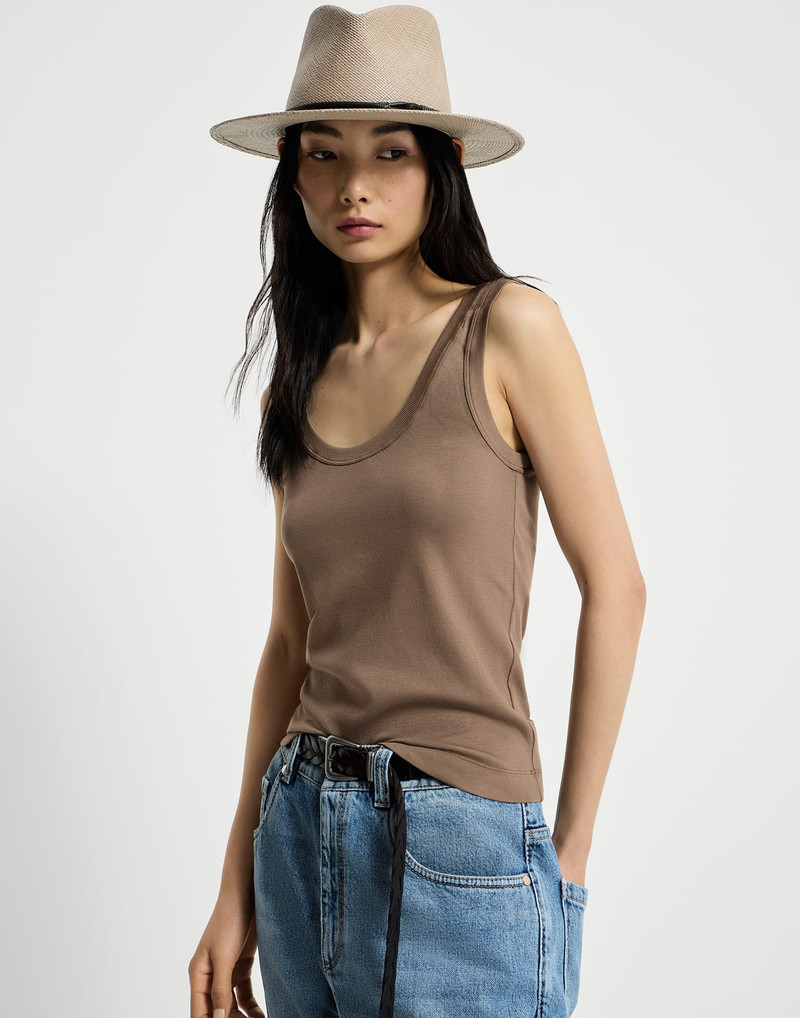 Stretch cotton ribbed jersey top with monili 5