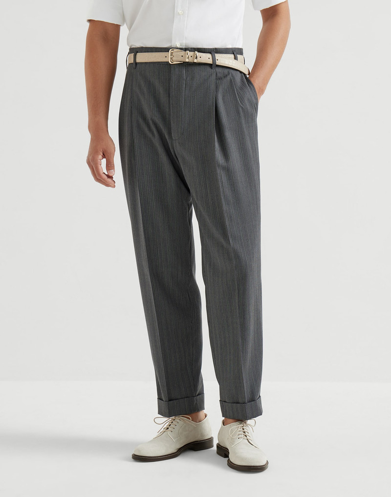 Striped pattern virgin wool fresco trousers with double pleats 1