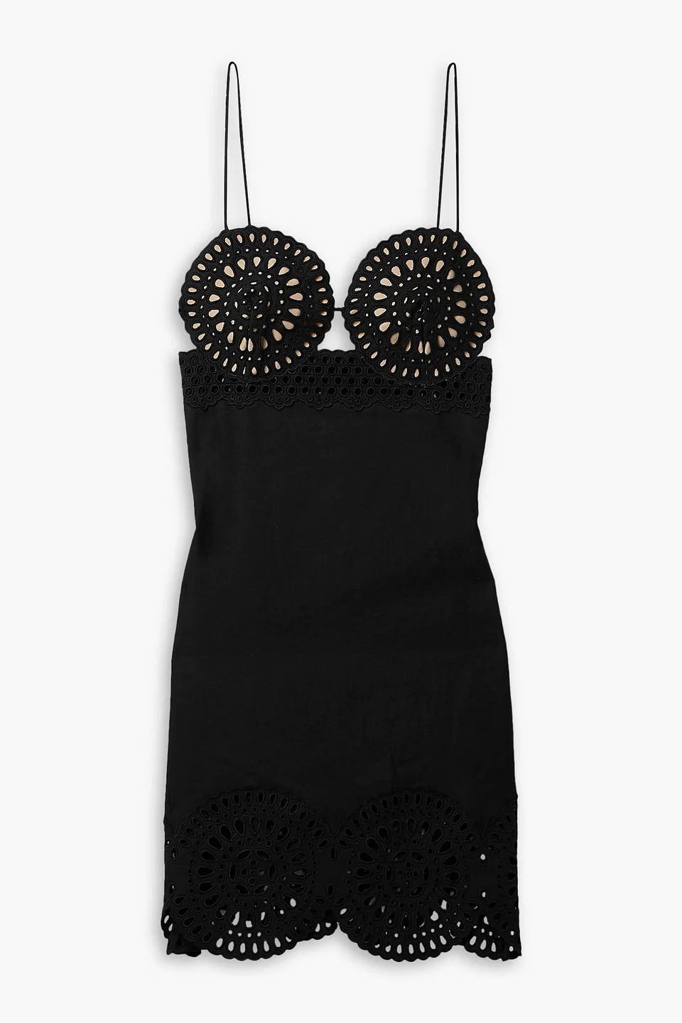 Broderie anglaise and twill mini dress - 1