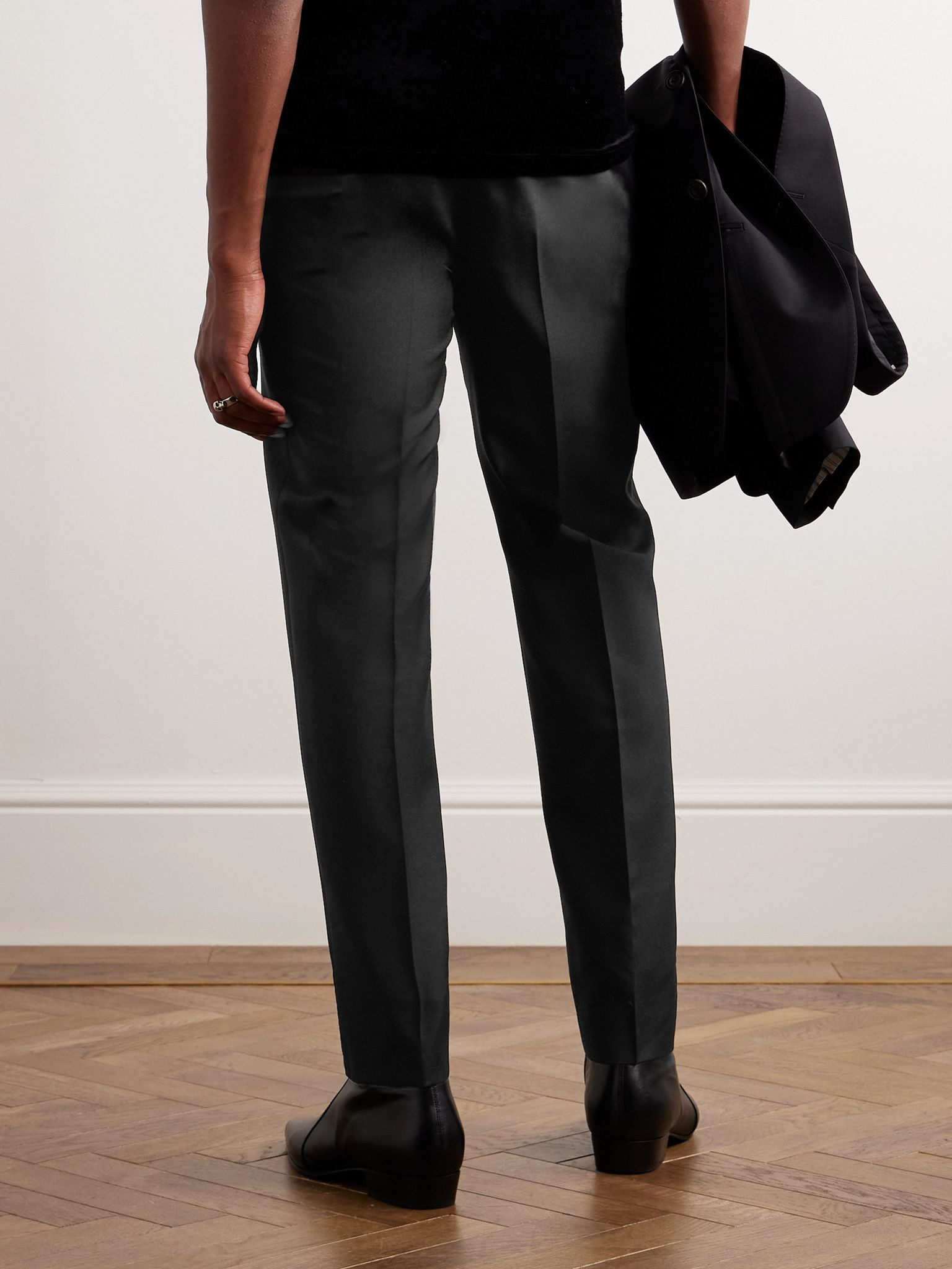 Slim-Fit Pleated Wool and Mohair-Blend Suit Trousers Black - 3