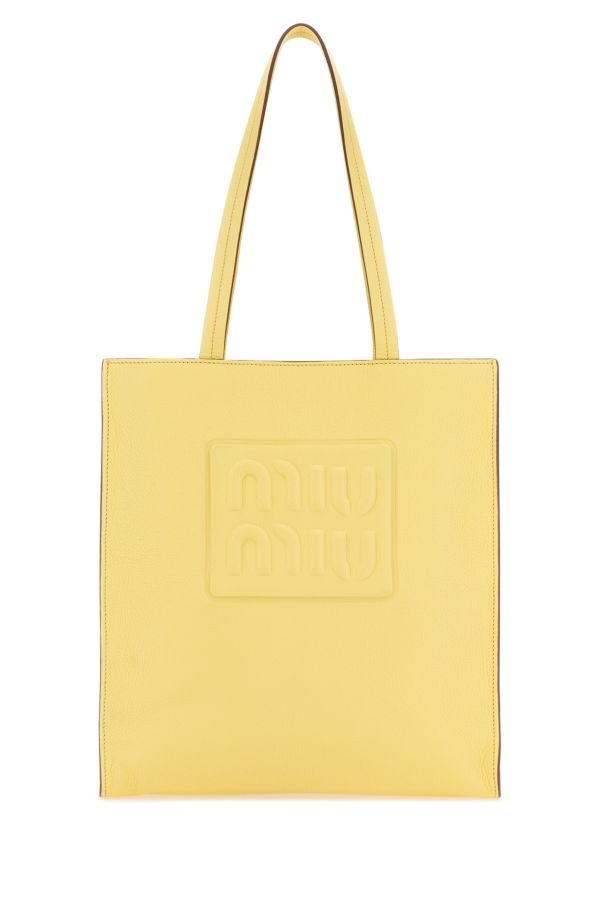 Miu Miu Woman Pastel Yellow Leather Shopping Bag - 1