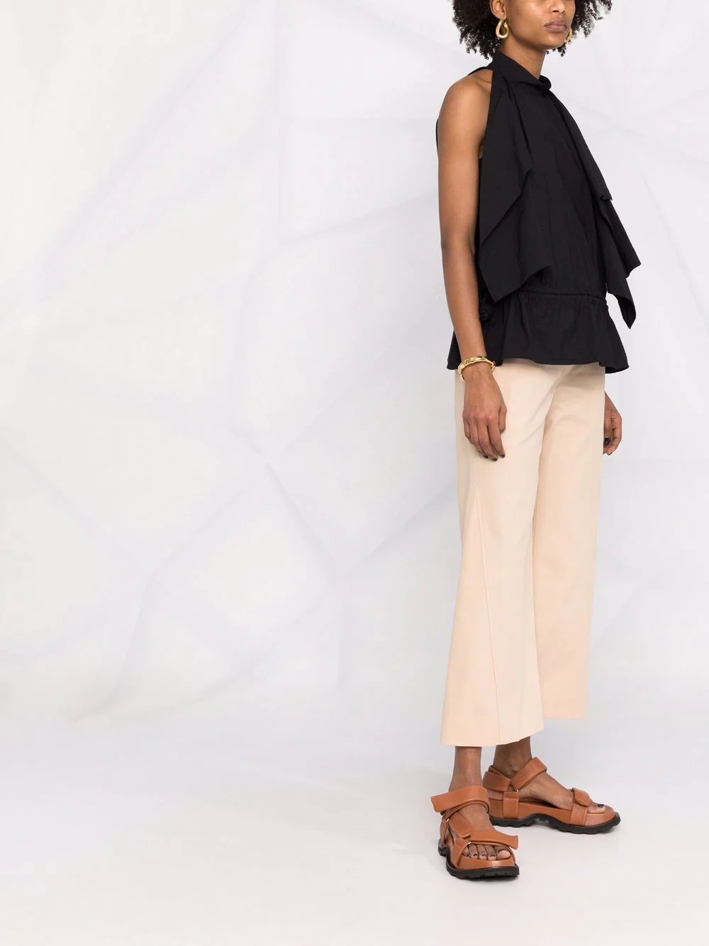 wide-leg cropped cotton trousers - 8