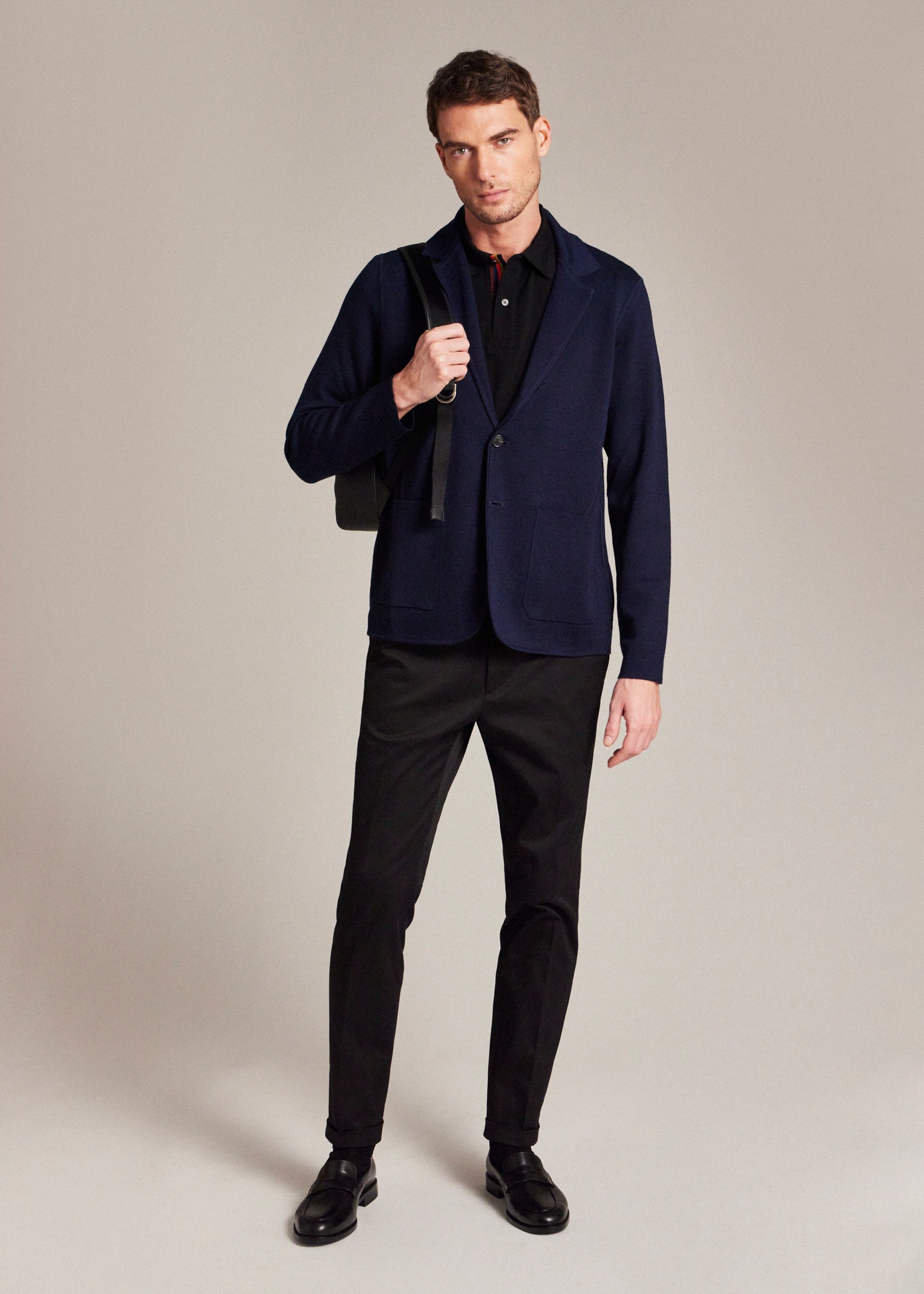Dark Navy Merino Wool Cardigan Blazer - 6