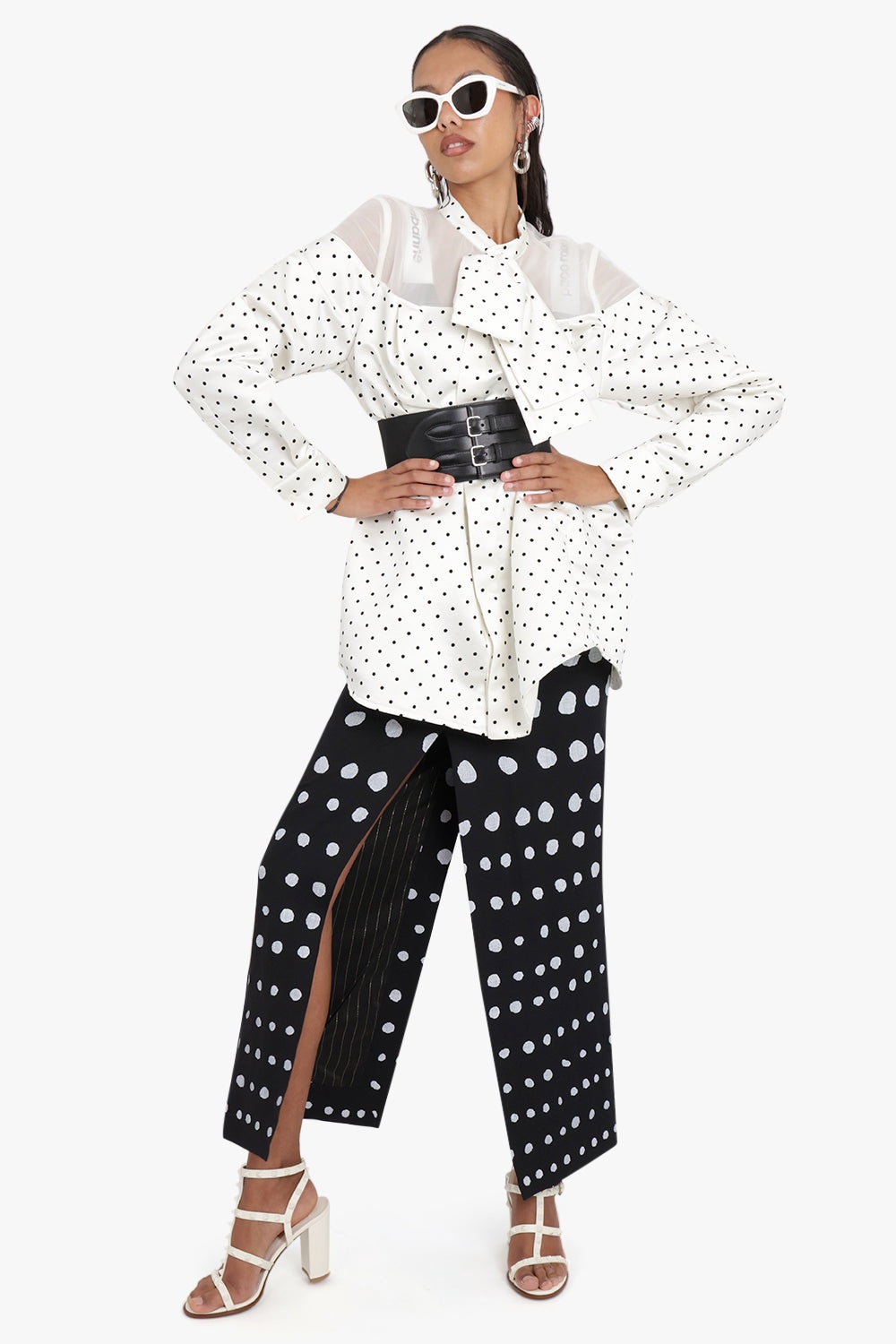 POLKA DOT FLOCK PRINT SHIRT | OFF WHITE - 2