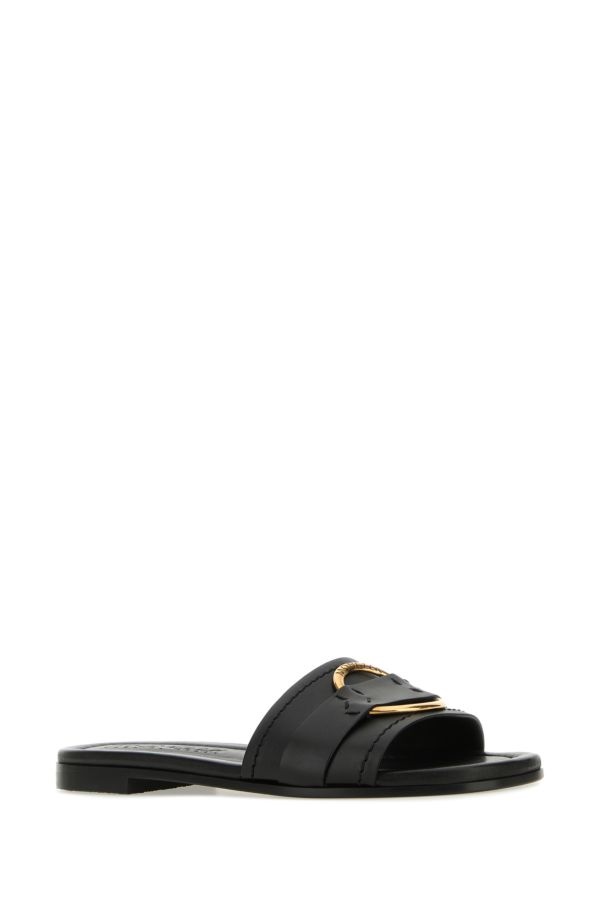 Black leather Bell slippers - 2