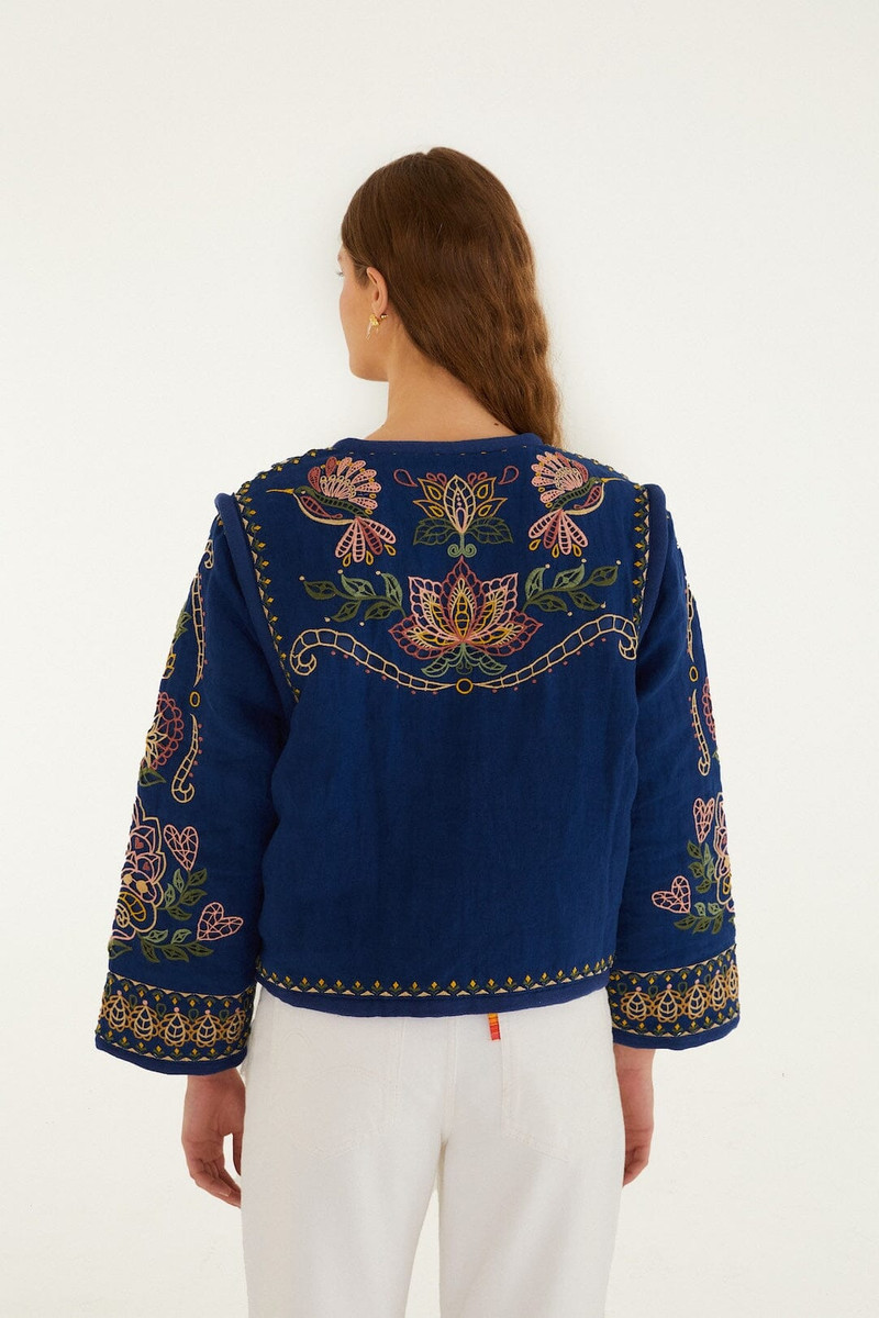 Dark Blue Embroidered Pockets Richelieu Jacket 3