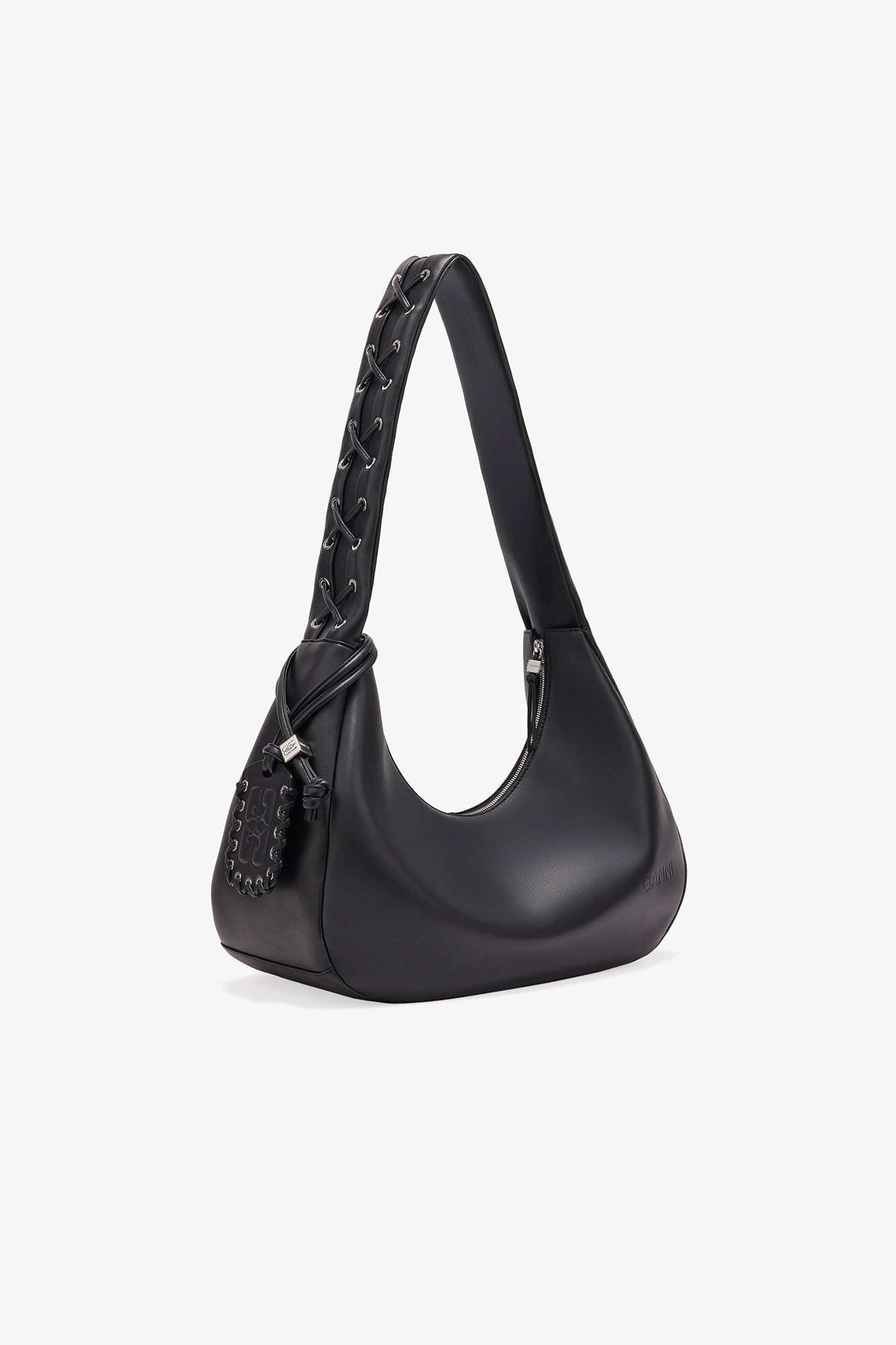 BLACK MEDIUM LACES HOBO BAG - 2