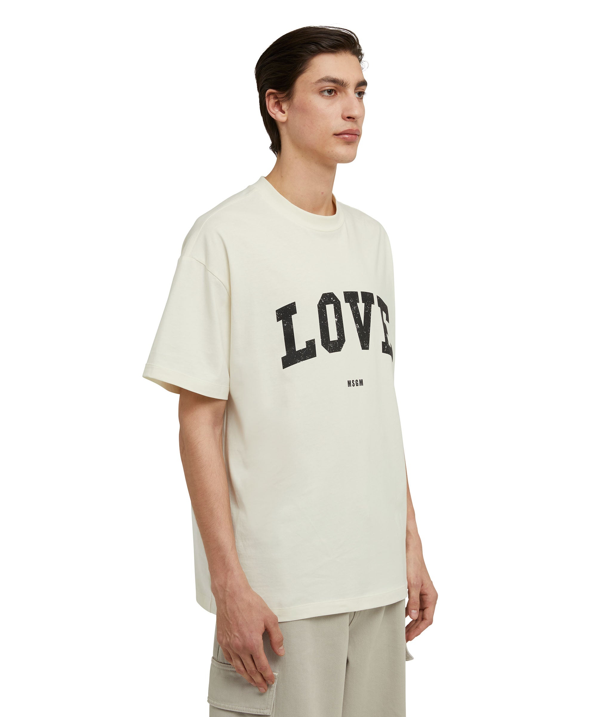 Cotton crewneck t-shirt with "Msgm Love College Print" - 4