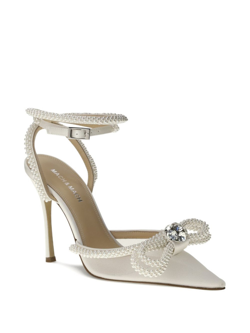 MACH & MACH pearl bow mesh heeled pumps outlook