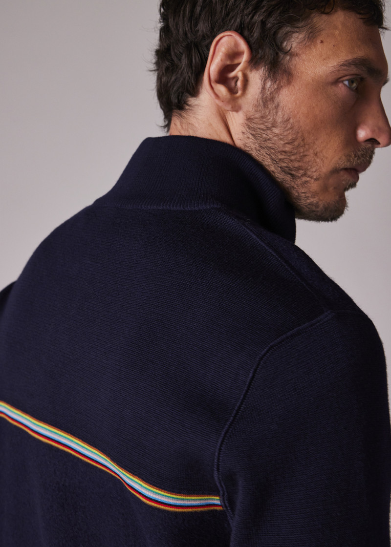Paul Smith Navy 'Signature Stripe' Merino Wool Knitted Jacket outlook