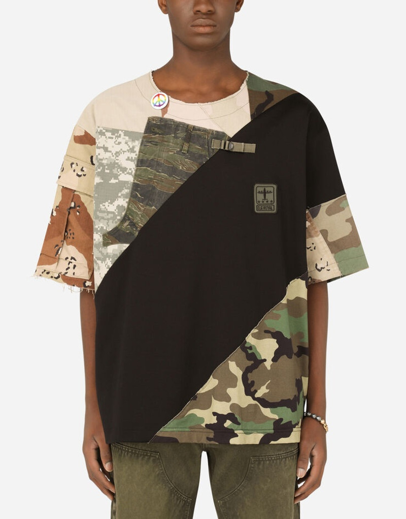 Cotton T-shirt with camouflage patchwork 2