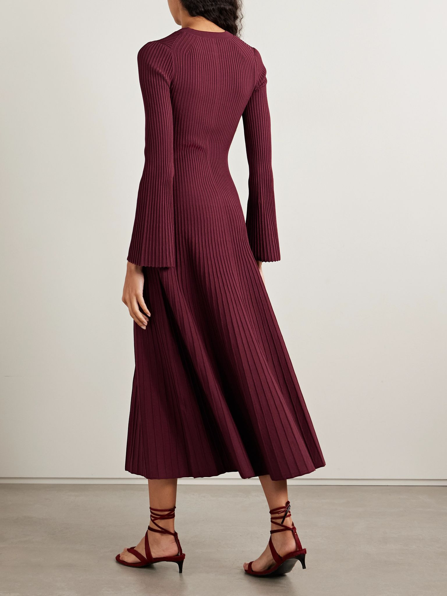 Genna ribbed-knit midi dress Burgundy - 3