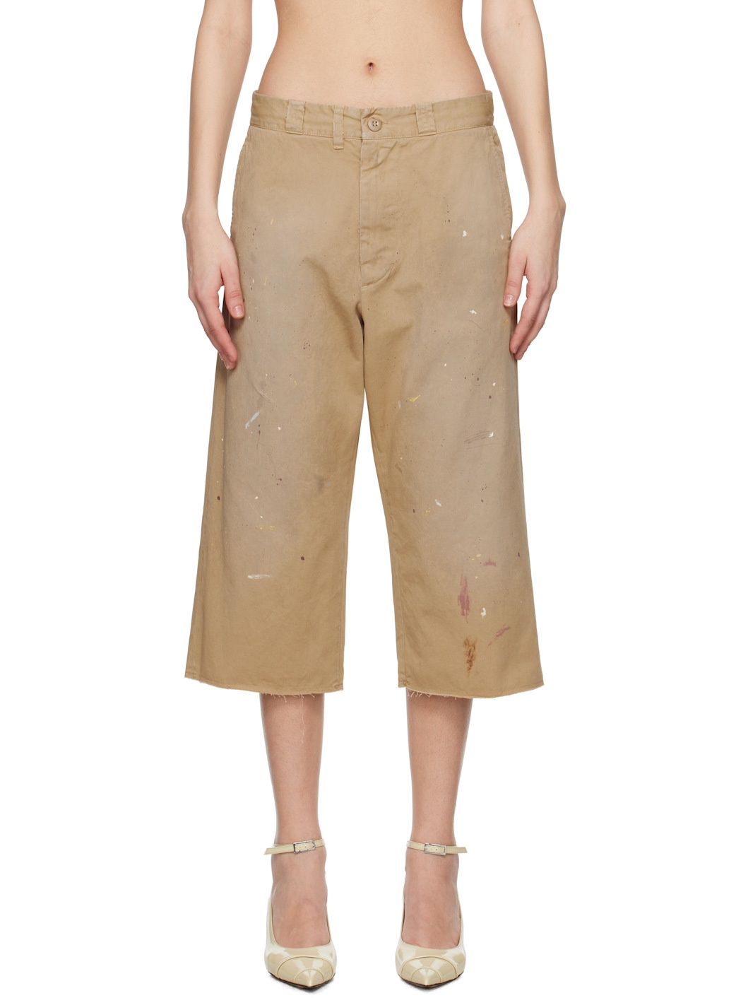 Beige Cotton Gabardine Shorts - 1
